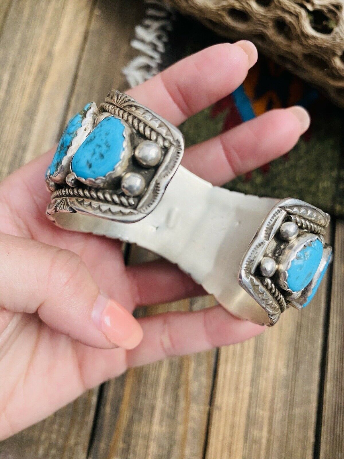 Handcrafted Vintage Old Pawn Kingman Turquoise & Sterling Silver Watch Cuff