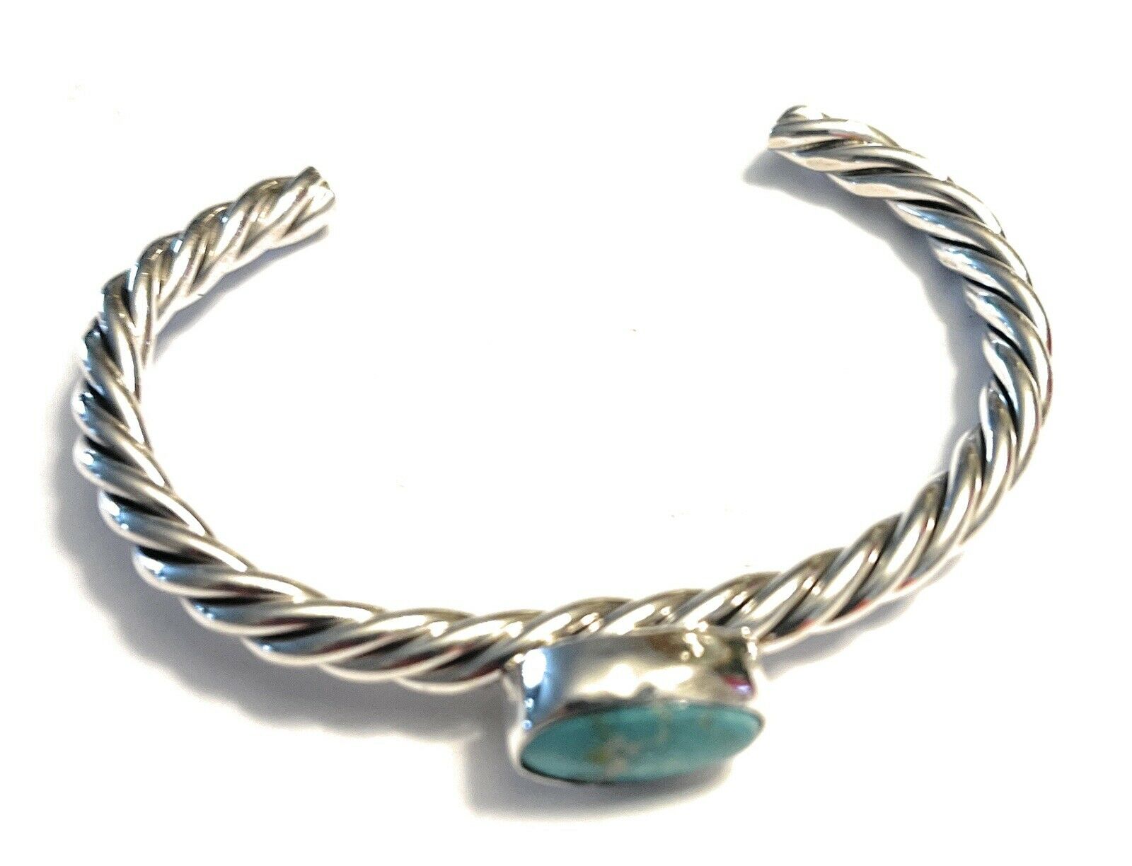 Handcrafted Sterling Sonoran Mountain Turquoise Southwest Rope Bracelet Cuff
