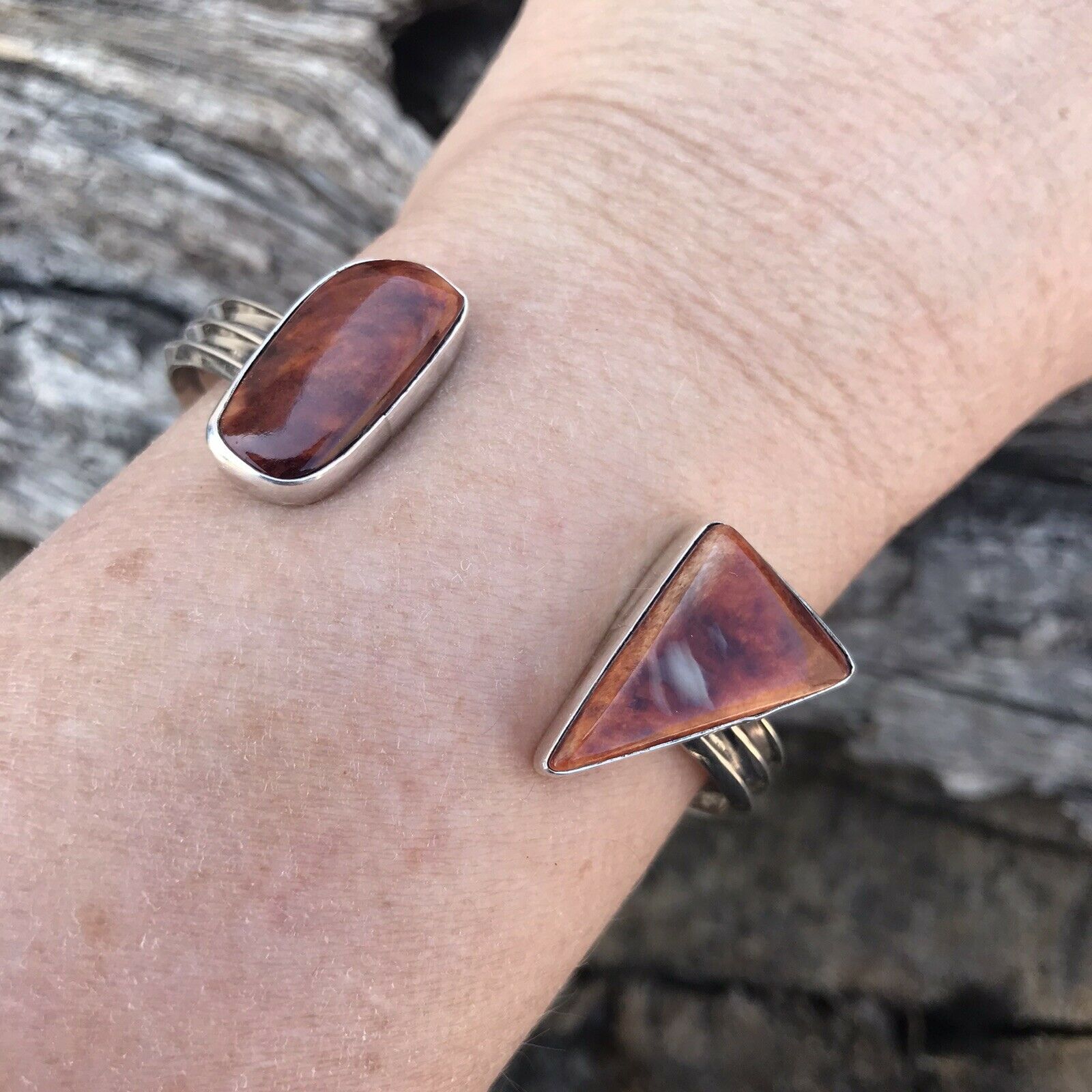 Handcrafted Purple Spiny Oyster & Sterling Silver Bracelet Cuff Signed