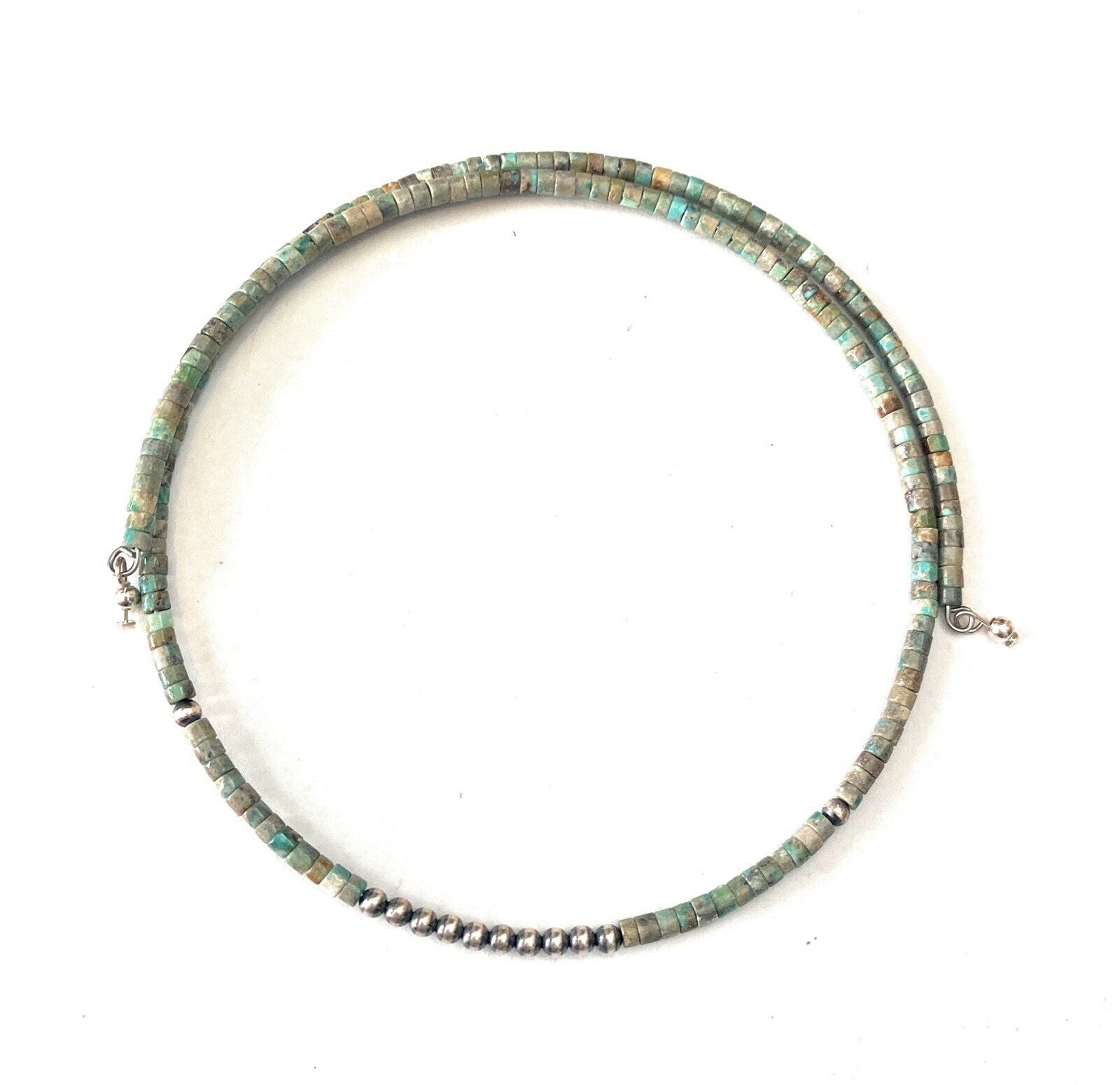 Handmade Turquoise & Sterling Silver Beaded Wrap Choker Necklace