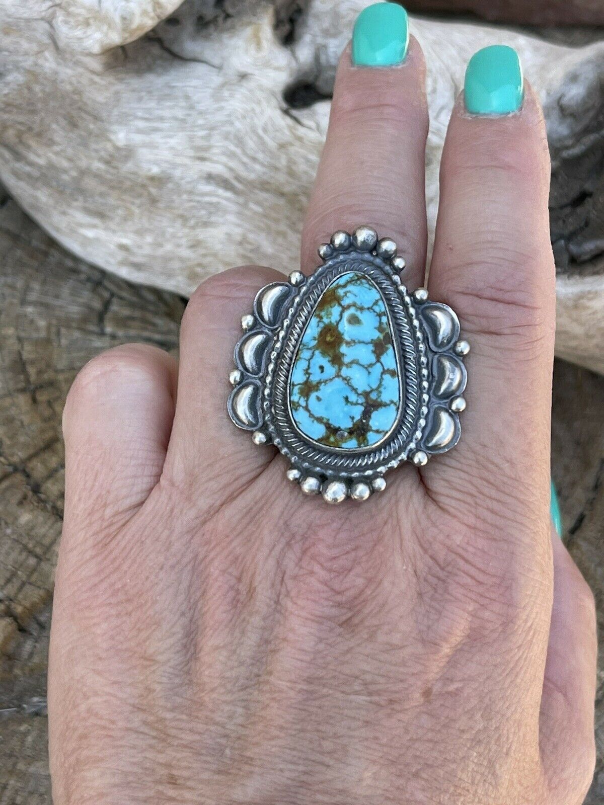 Handcrafted Sonoran Mountain Turquoise & Sterling Silver Statement Ring Size 7