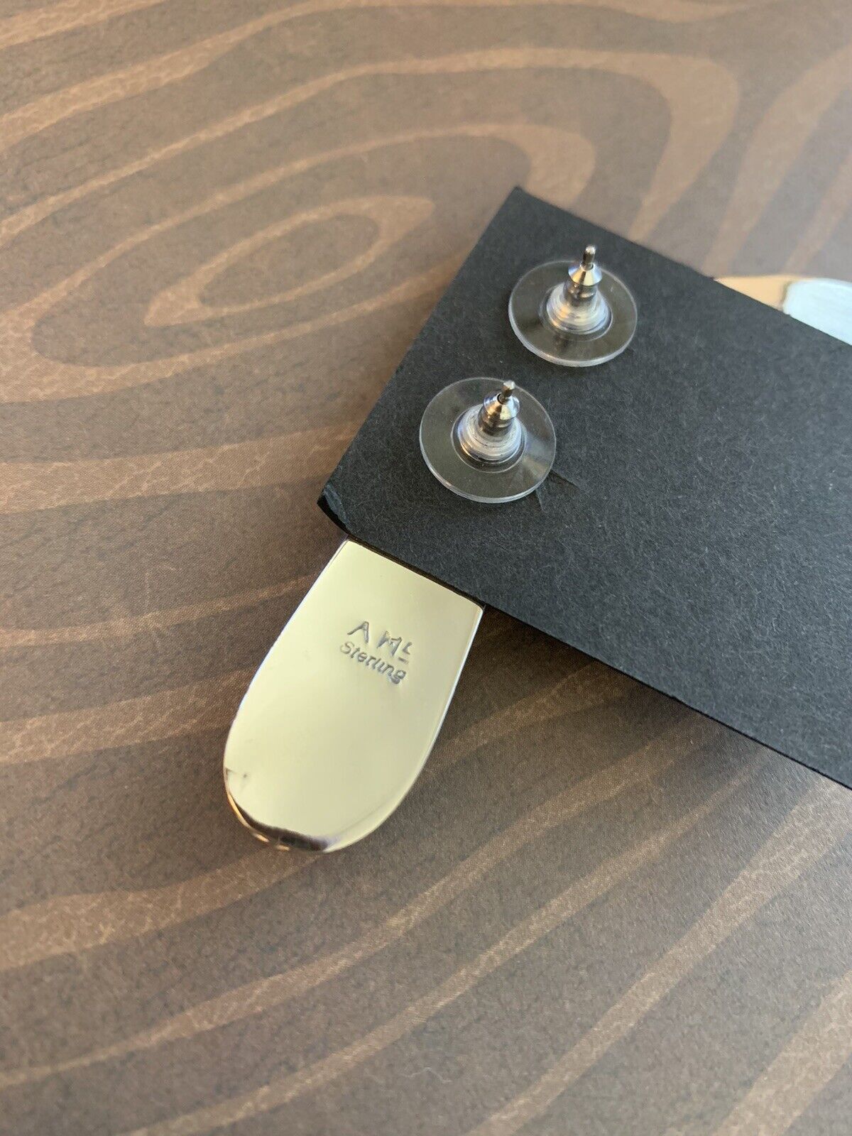 Handcrafted Fossilized Coral & Sterling Silver Post Earrings Signed