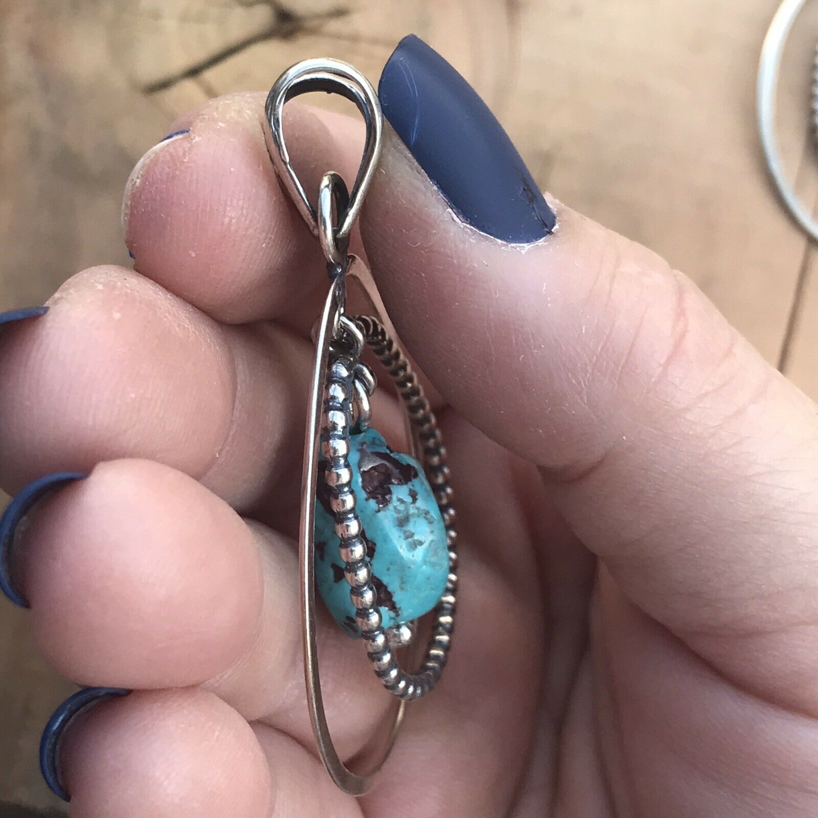 Handcrafted Sterling Silver & Turquoise Rope Style Pendant