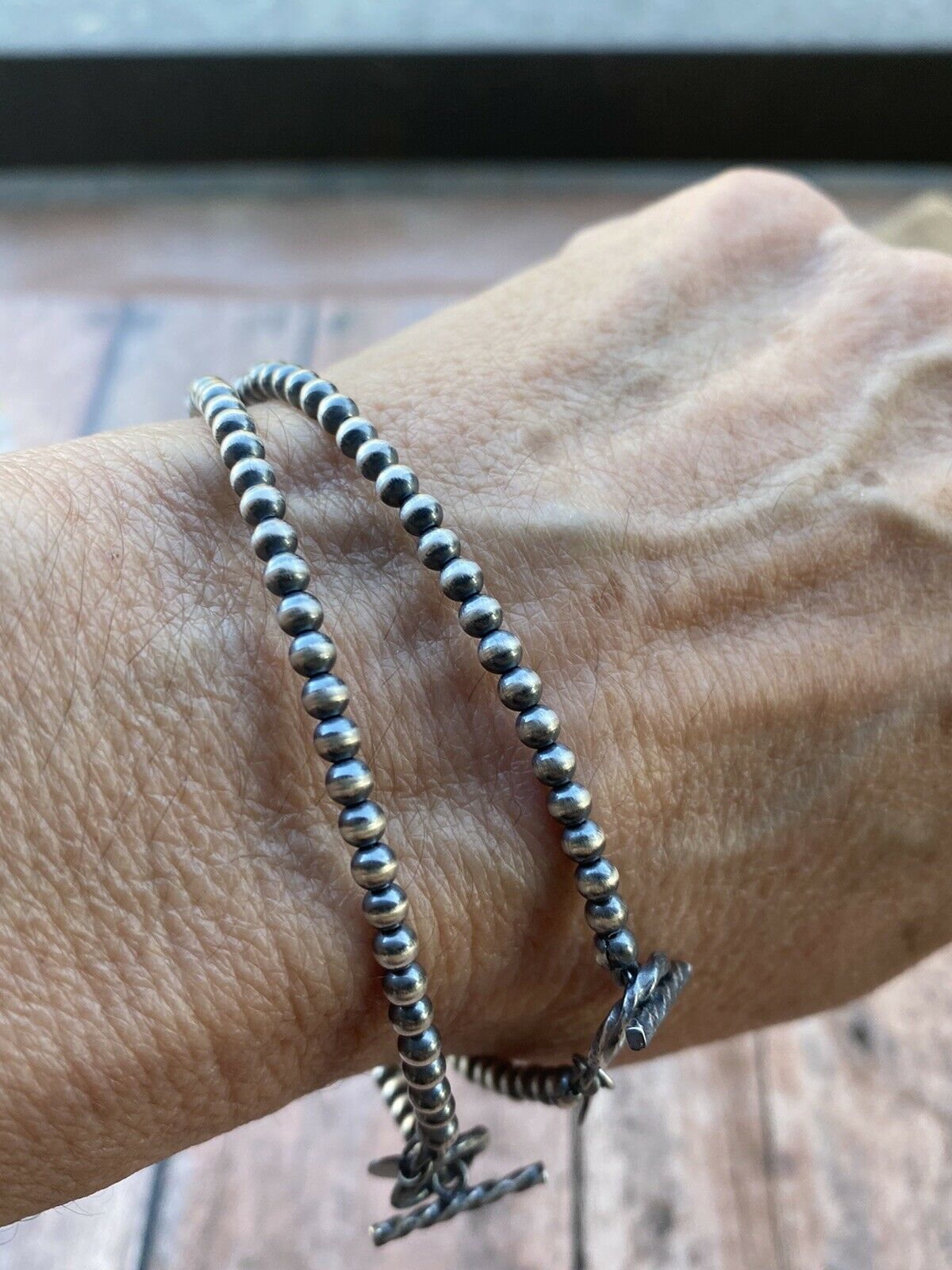 Sterling Silver 3mm 7.5 Inch Handcrafted Pearl Style Beaded Bracelet