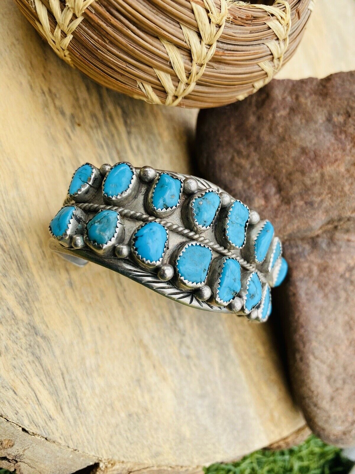 Navajo Vintage Turquoise & Sterling Silver Cuff Bracelet /