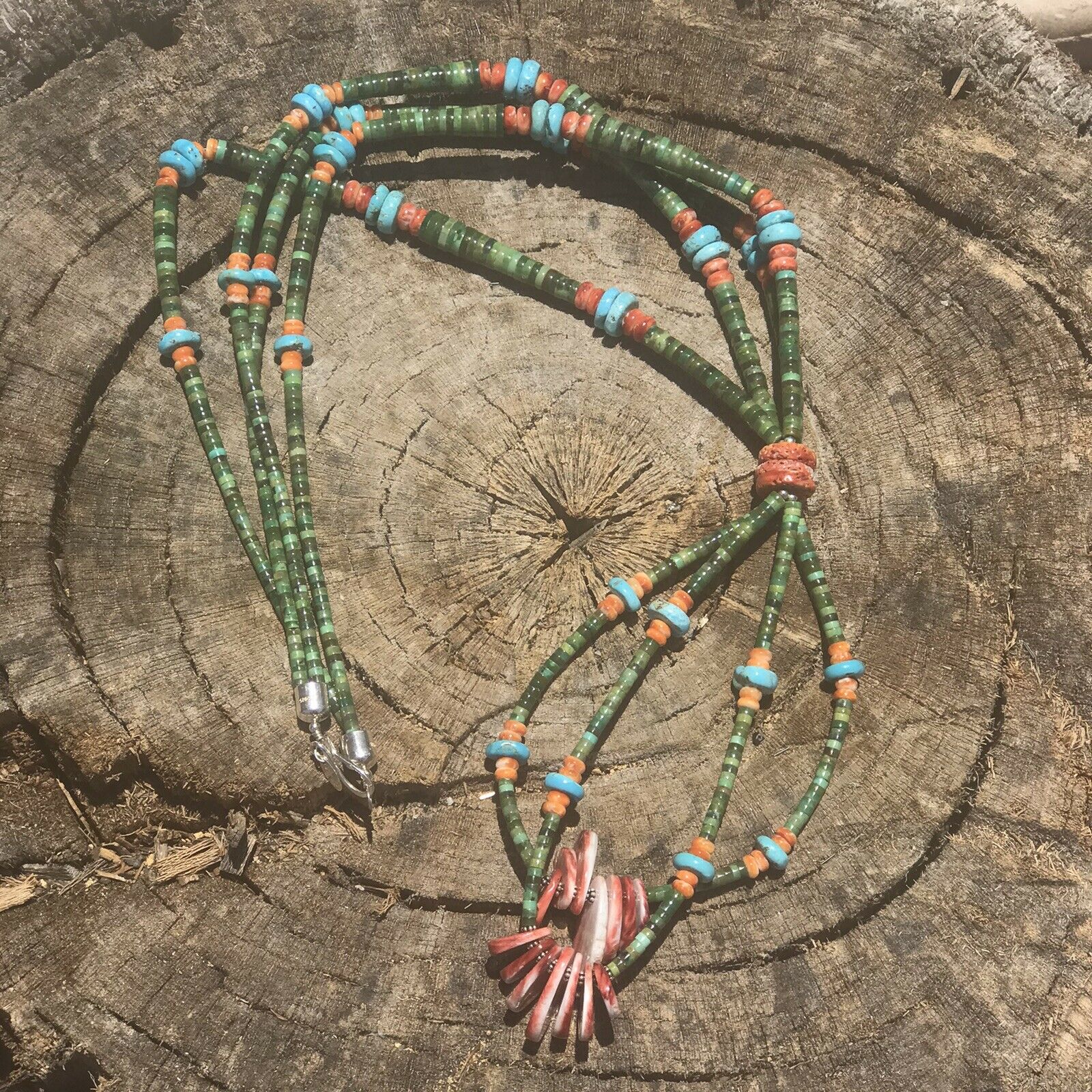 Handcrafted Sterling Multi Stone Heishi Jacla Necklace