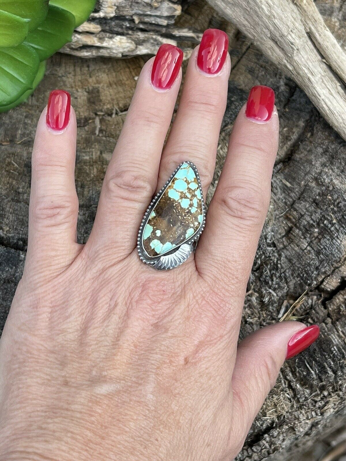 Handcrafted Sterling Silver Number 8 Turquoise Statement Ring Size 6.5