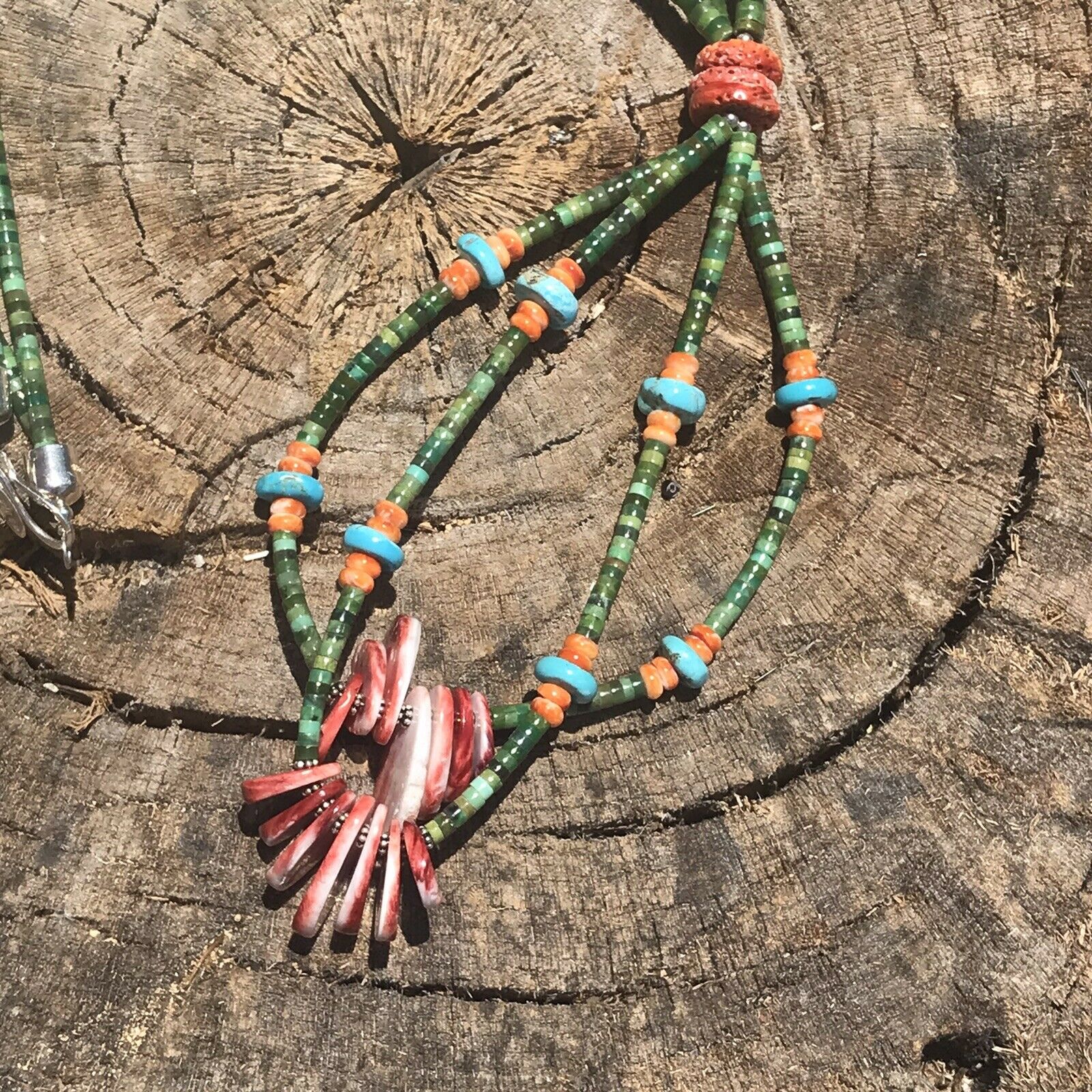 Handcrafted Sterling Multi Stone Heishi Jacla Necklace