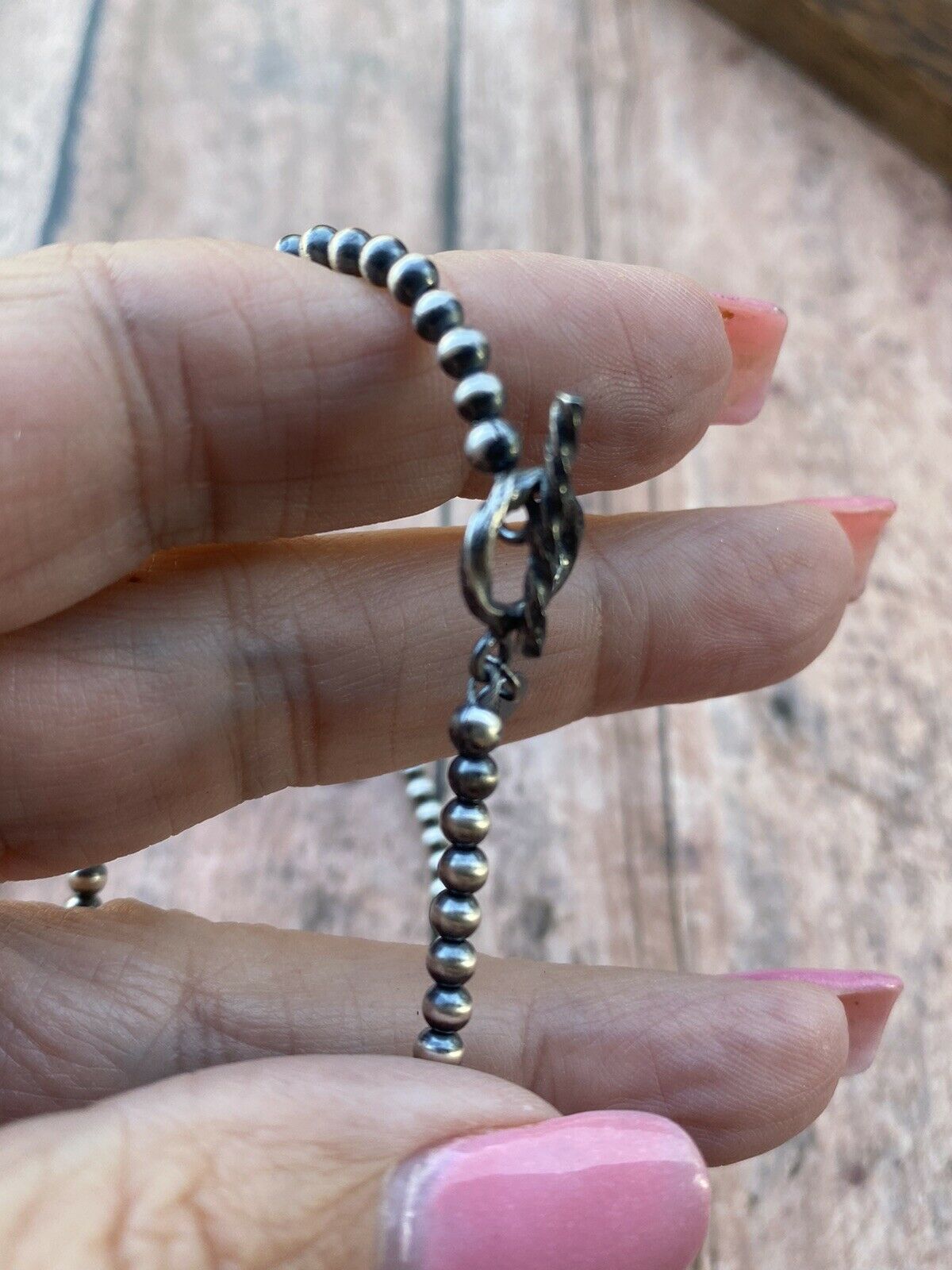 Sterling Silver 3mm 7.5 Inch Handcrafted Pearl Style Beaded Bracelet