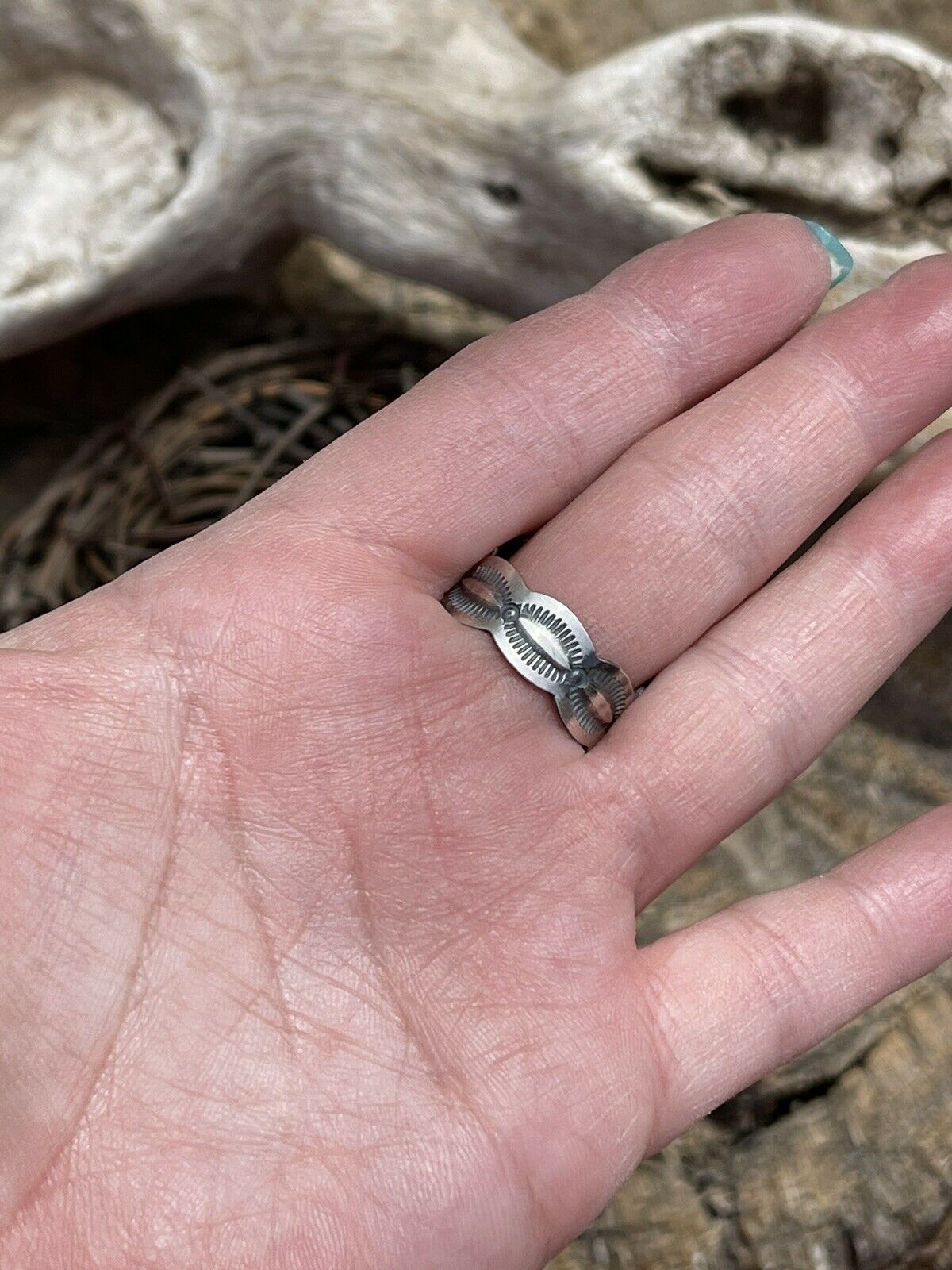 Handcrafted Sonoran Mountain Turquoise & Sterling Silver Statement Ring Size 8