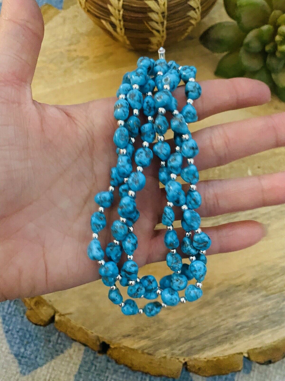 Handcrafted Sterling Silver & Natural Sleeping Beauty Turquoise Nugget Necklace