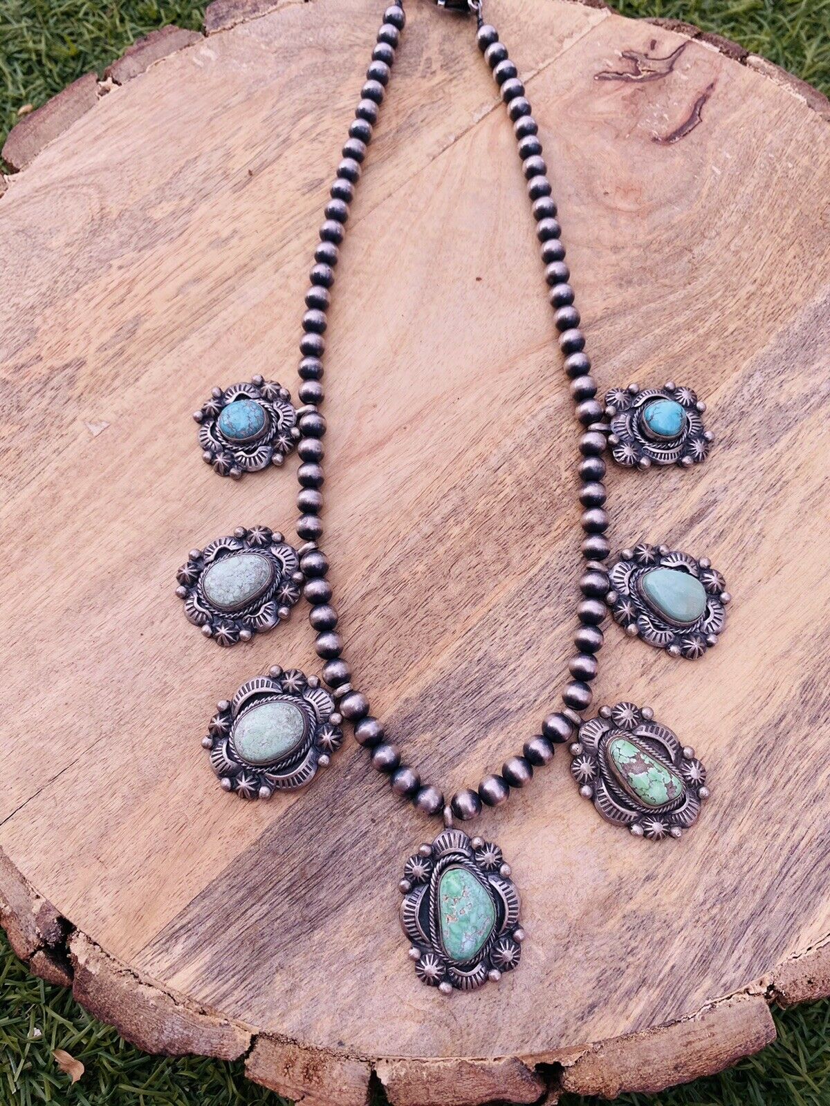 Handcrafted Carico Lake Turquoise & Sterling Silver Necklace Signed