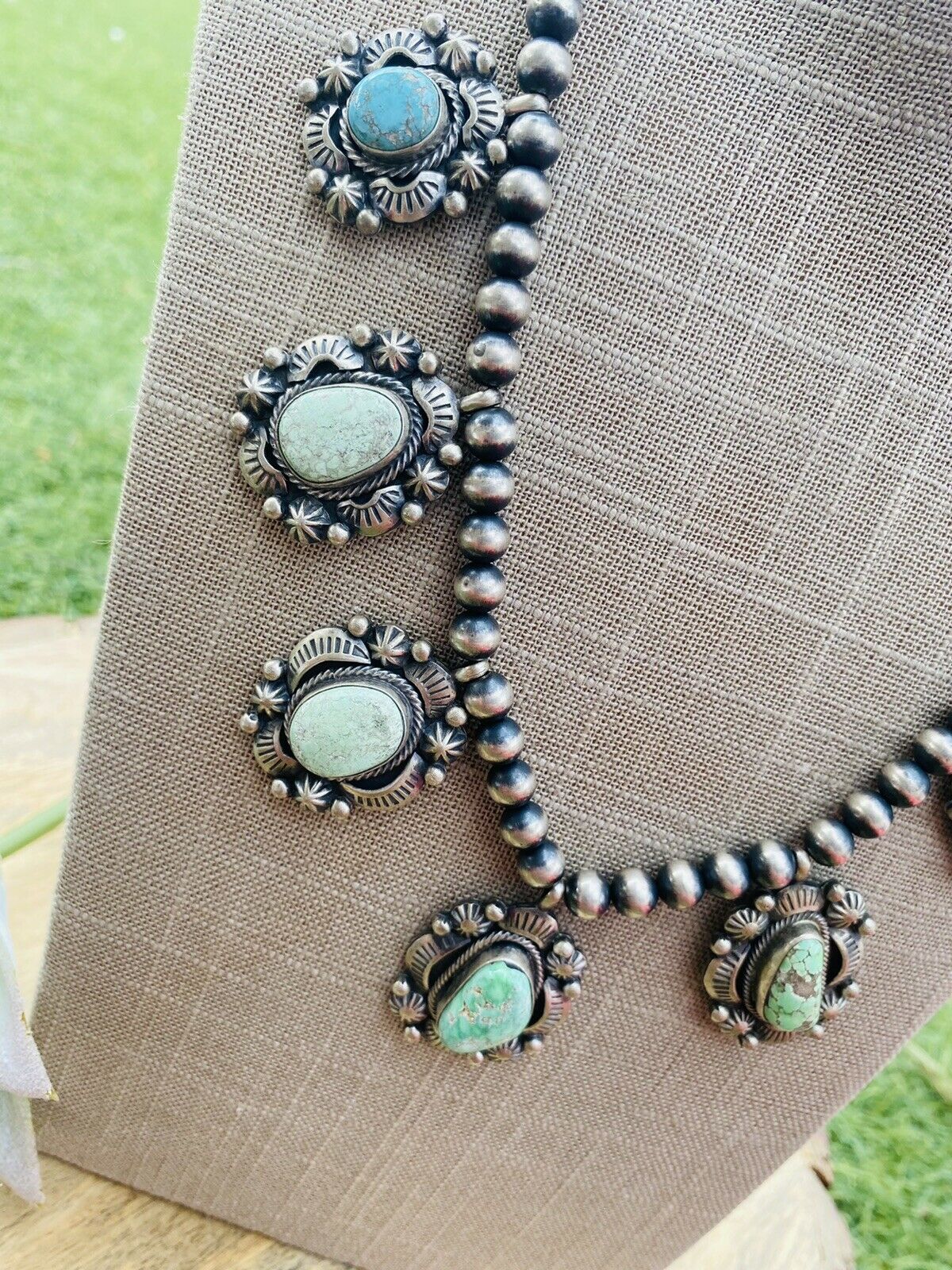 Handcrafted Carico Lake Turquoise & Sterling Silver Necklace Signed