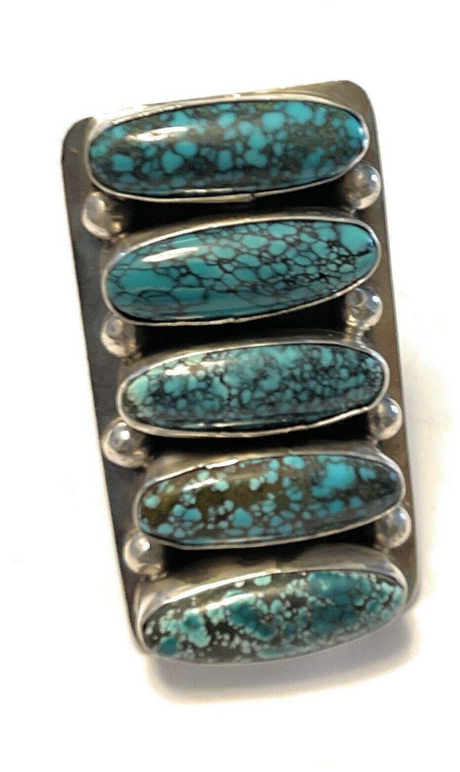 Handcrafted Blue Oval Turquoise & Sterling Silver Ring Sz 8 Signed