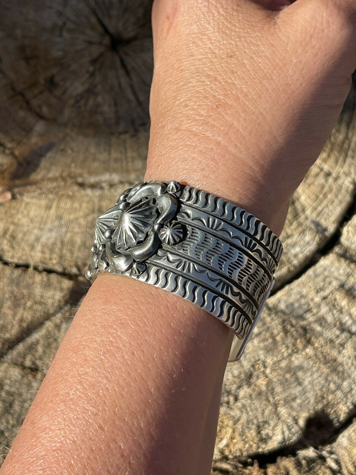 Handcrafted Becenti Southwest Sterling Silver Concho Cuff Bracelet