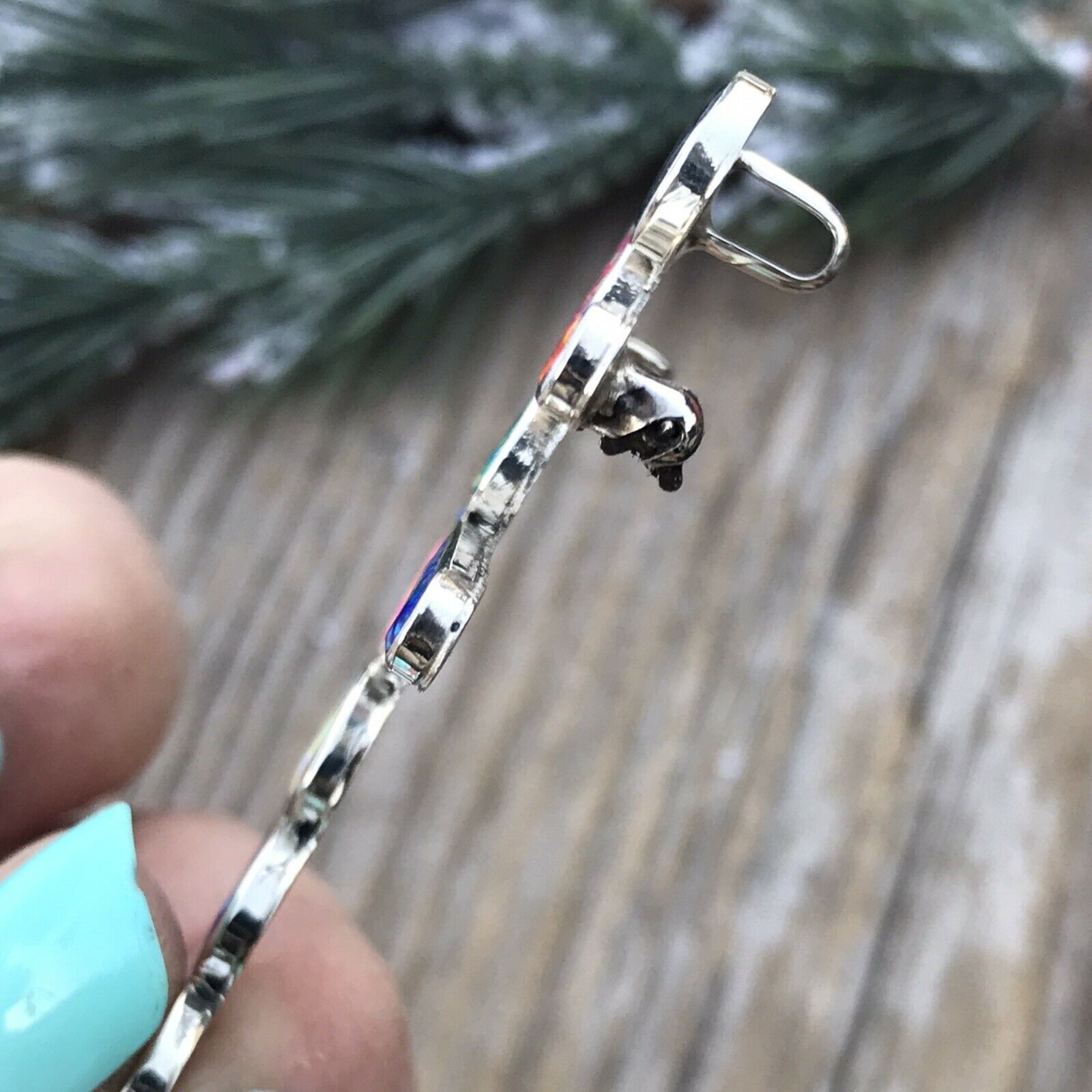 Navajo Sterling Silver & Multi Color Opal Stone Dragonfly Pendant Pin Signed