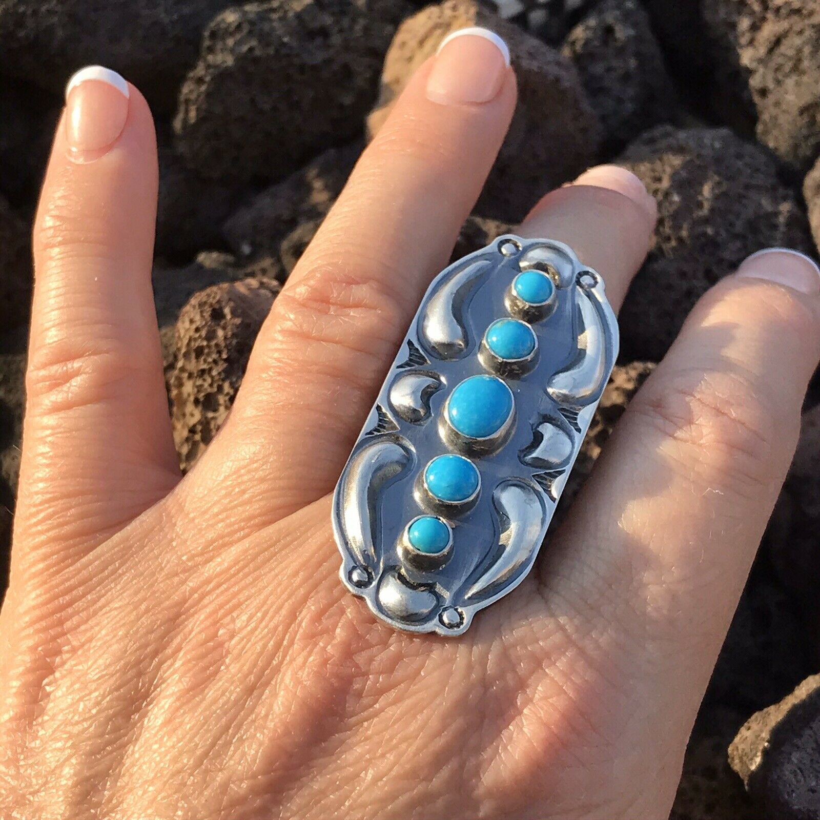 Handcrafted Sterling Silver Turquoise 5 Stone Ring
