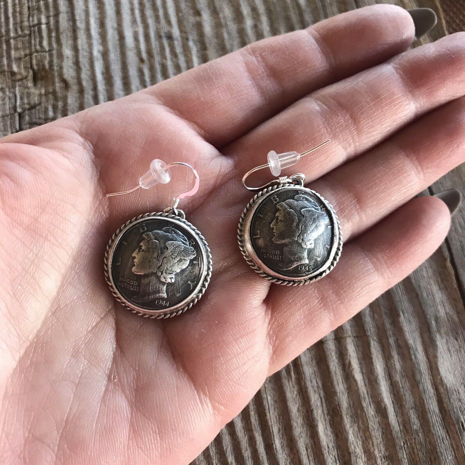 Handcrafted Kee- J Sterling Silver Turquoise Liberty Coin Dangle Earrings