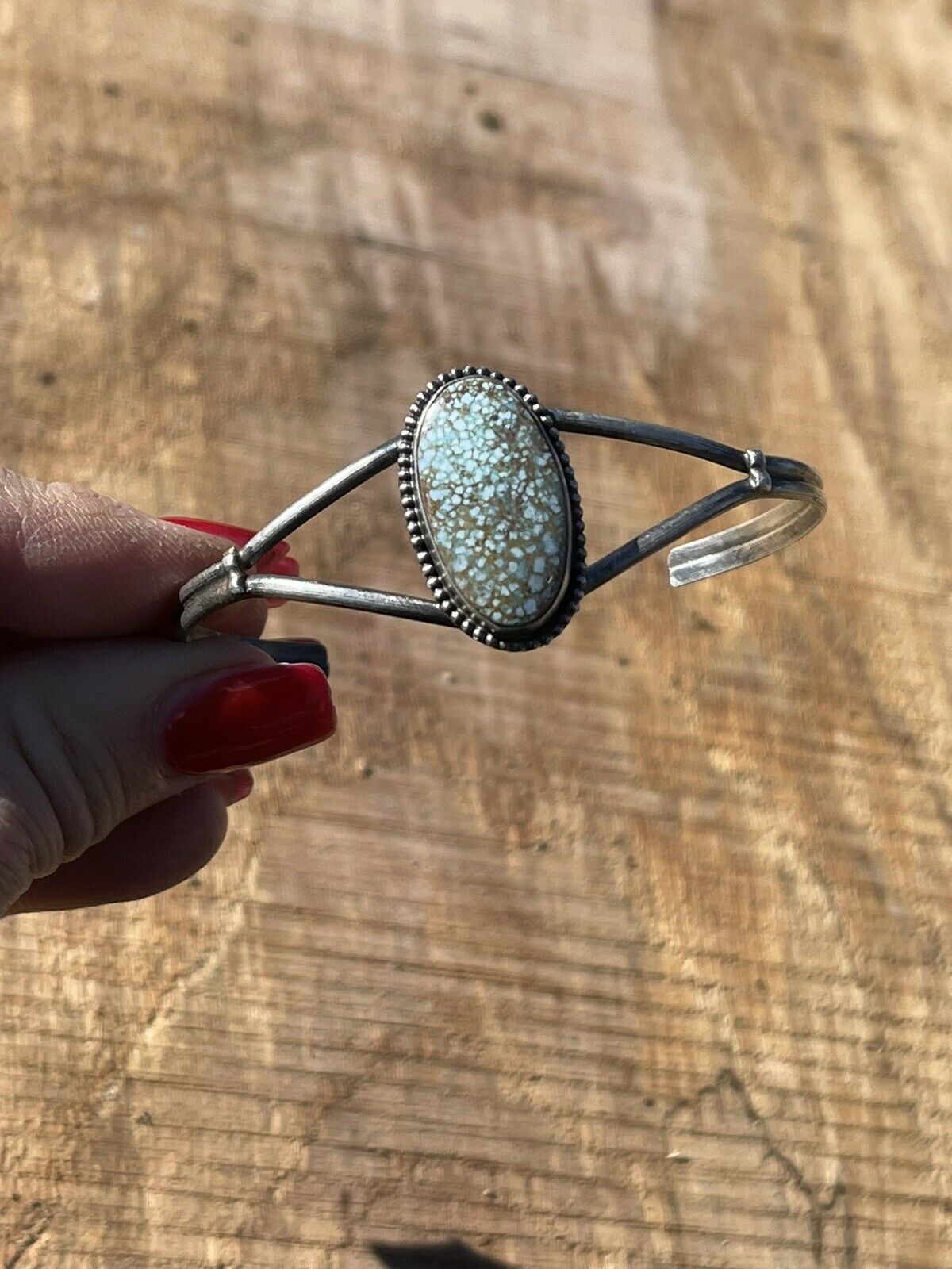 Handcrafted Sterling Silver & Number 8 Turquoise Signed Cuff Signed S.Cooke