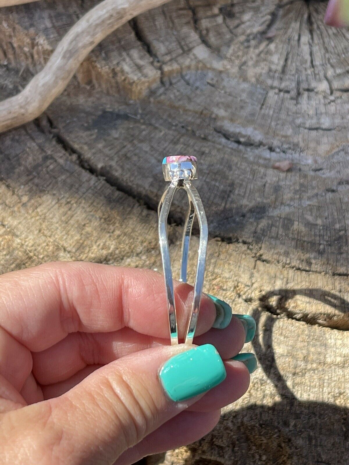 Handcrafted Pink Dream Mohave Sterling Silver Cuff Stacker Bracelet Signed