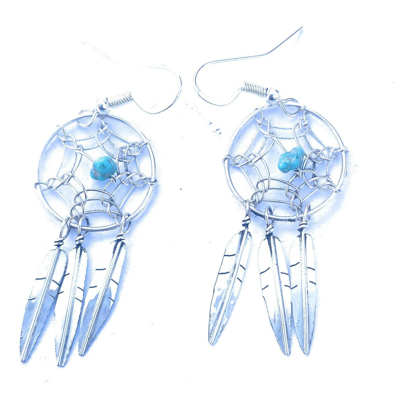 Handcrafted Sterling Silver & Dream Catcher Feather Dangle Earrings