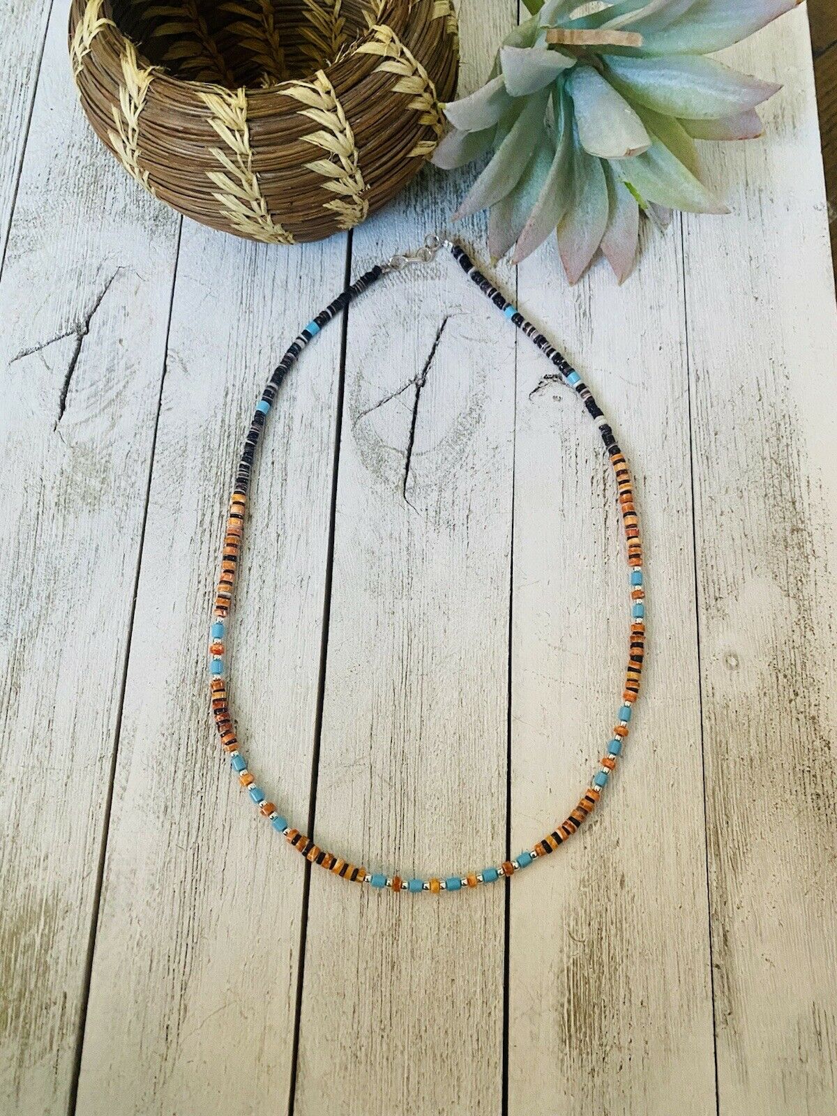 Multi Stone & Heishi Beaded 18 Inch Necklace