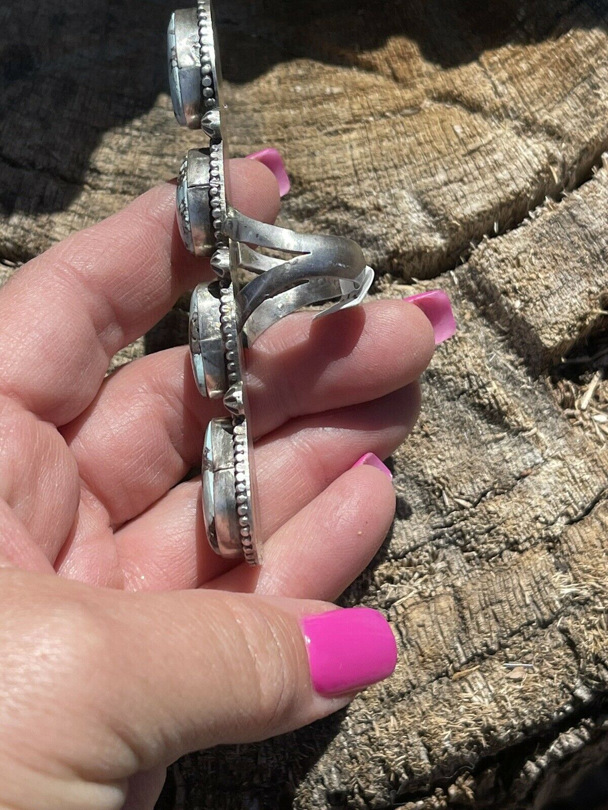 Handcrafted Golden Hills Turquoise & Sterling Silver Ring Sz 6.5 Signed Bobby John