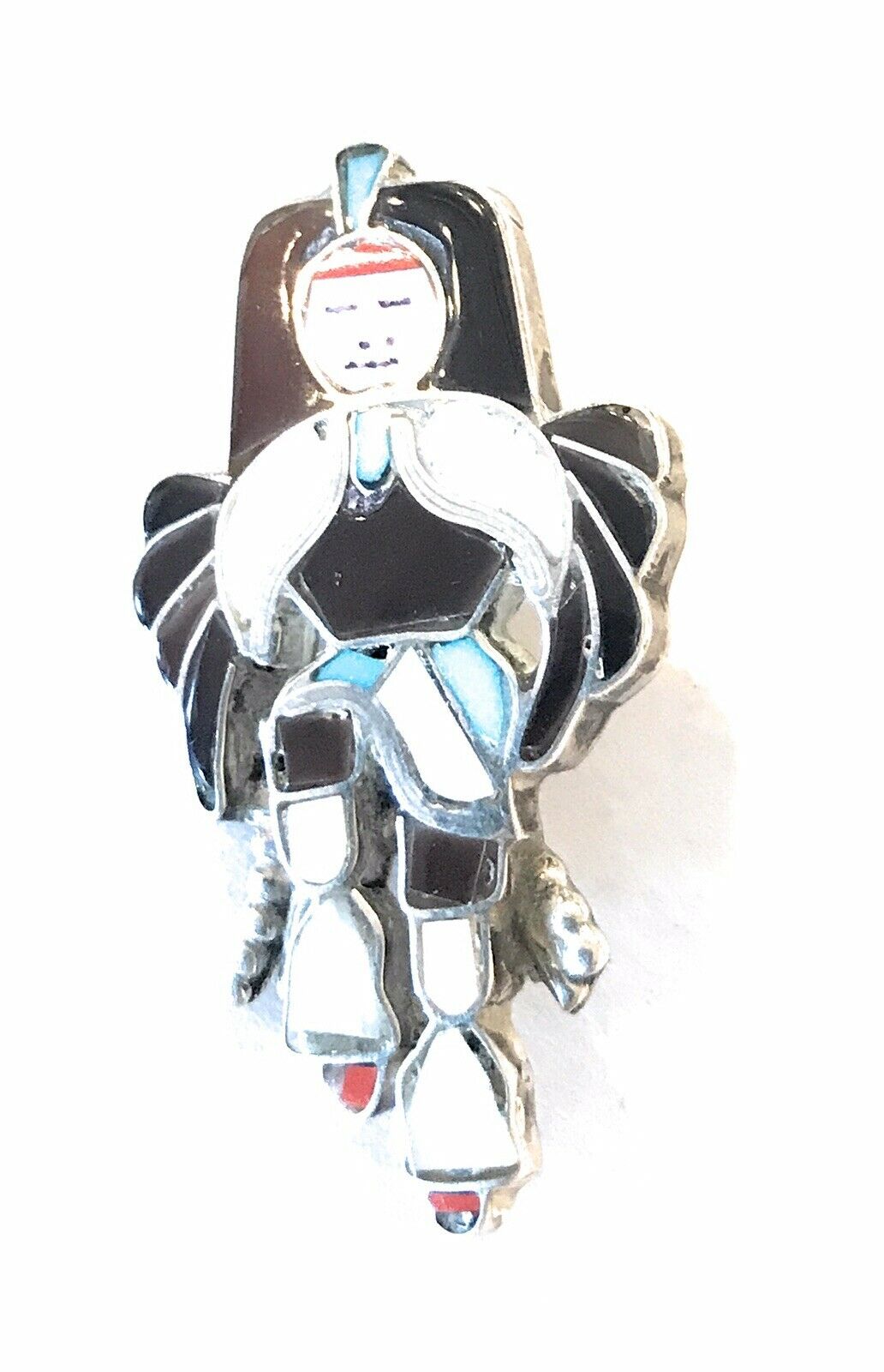 Handcrafted Vintage Sterling Silver & Multi Stone Kachina Dancer Pendant/ Pin