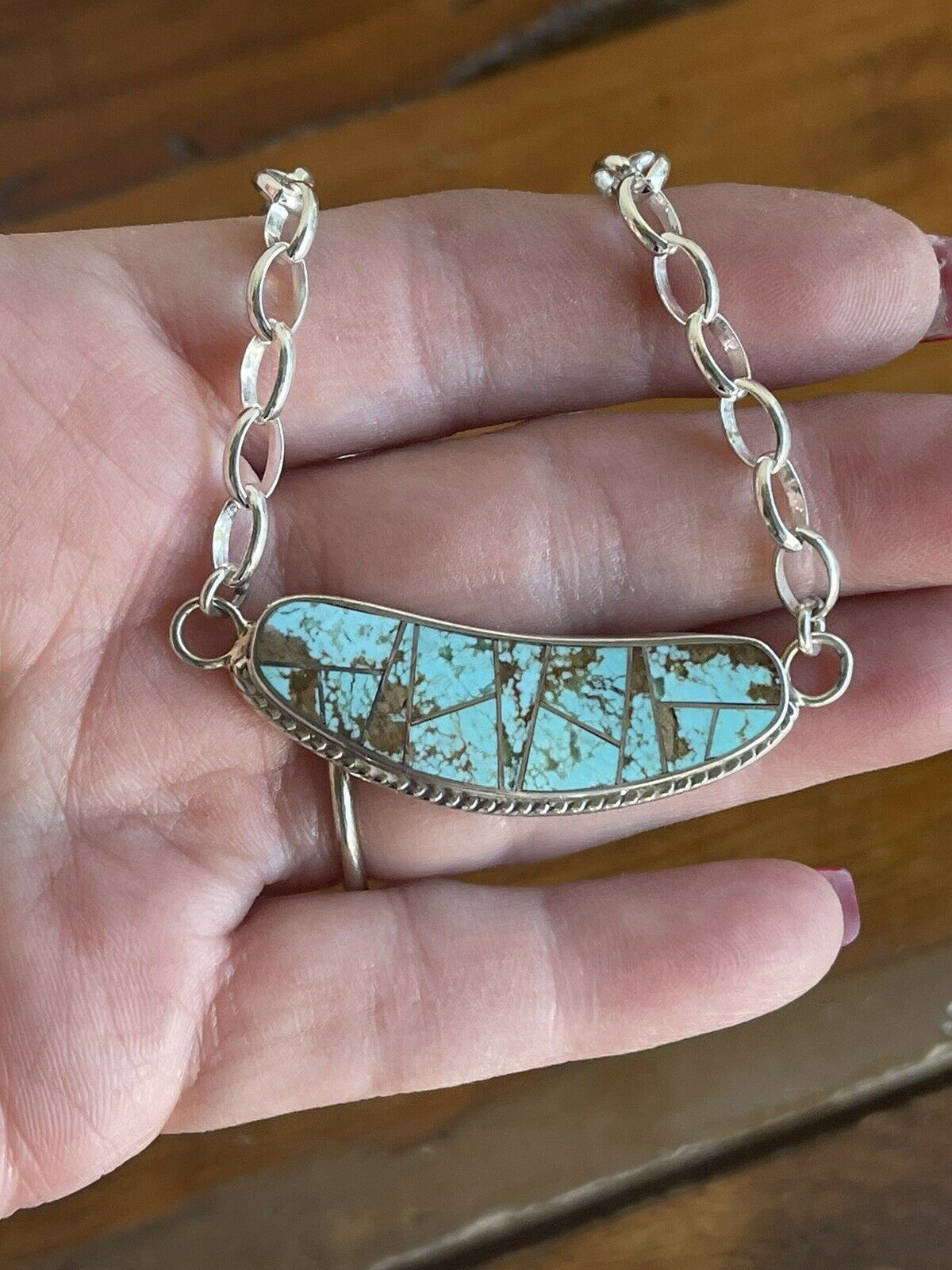 Handcrafted Sterling Silver & Turquoise Inlay Sleek Pendant Necklace