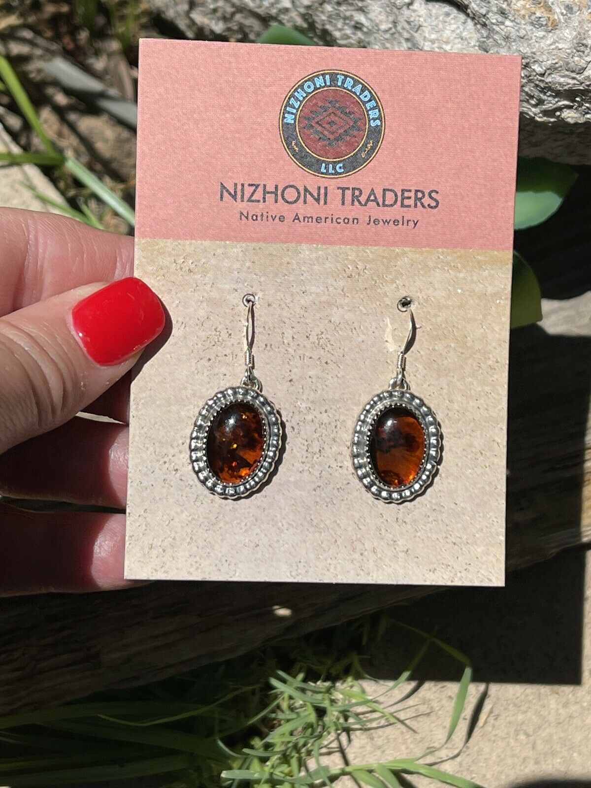 Handcrafted Sterling Silver and Bead Dot Style Amber Dangle Earrings