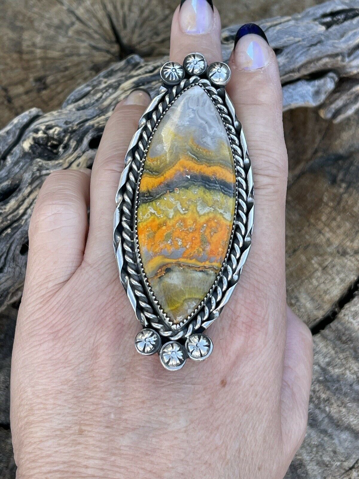 Handcrafted Sterling Silver Bumblebee Jumbo Ring Sz 8.5