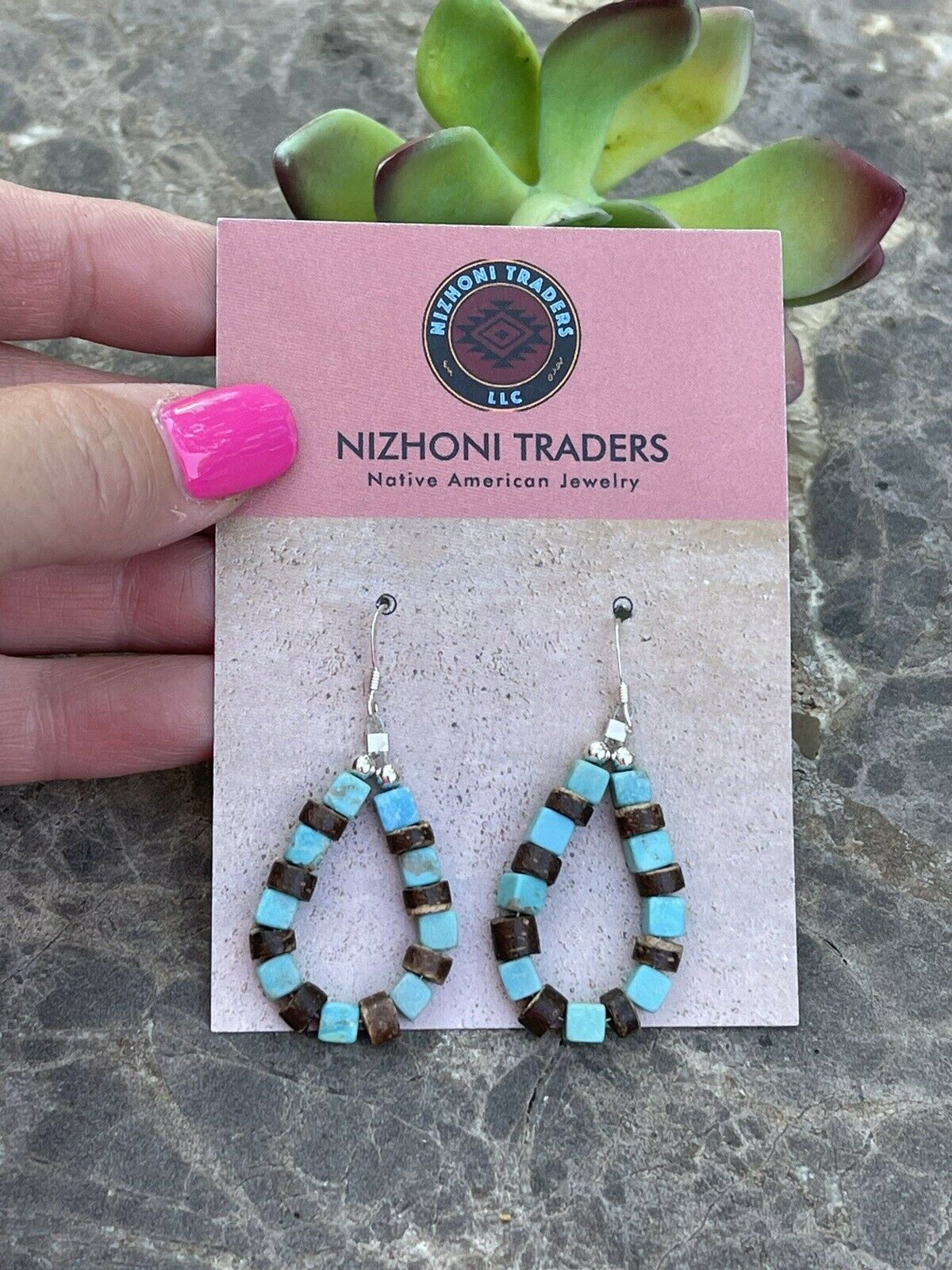 Handcrafted Turquoise & Jasper Sterling Silver Beaded Dangle Hoop Earrings