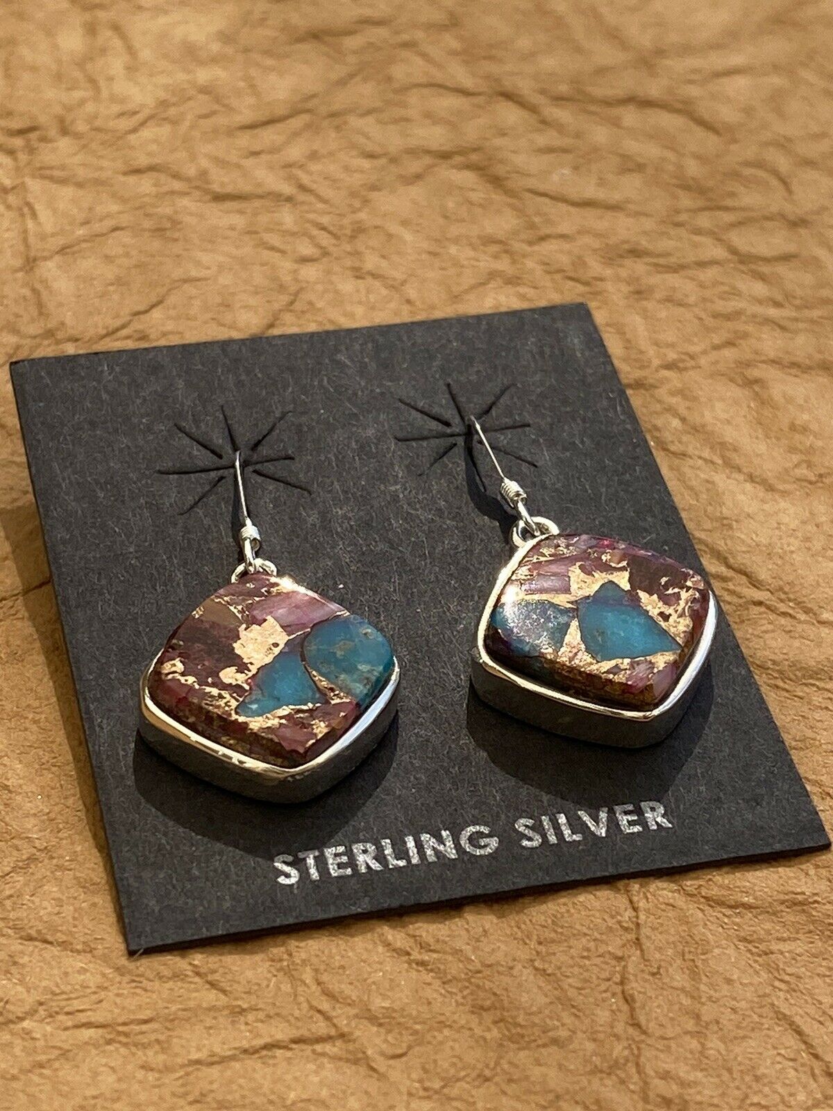 Pink Dream Mohave & Sterling Square Delight Dangle Earrings