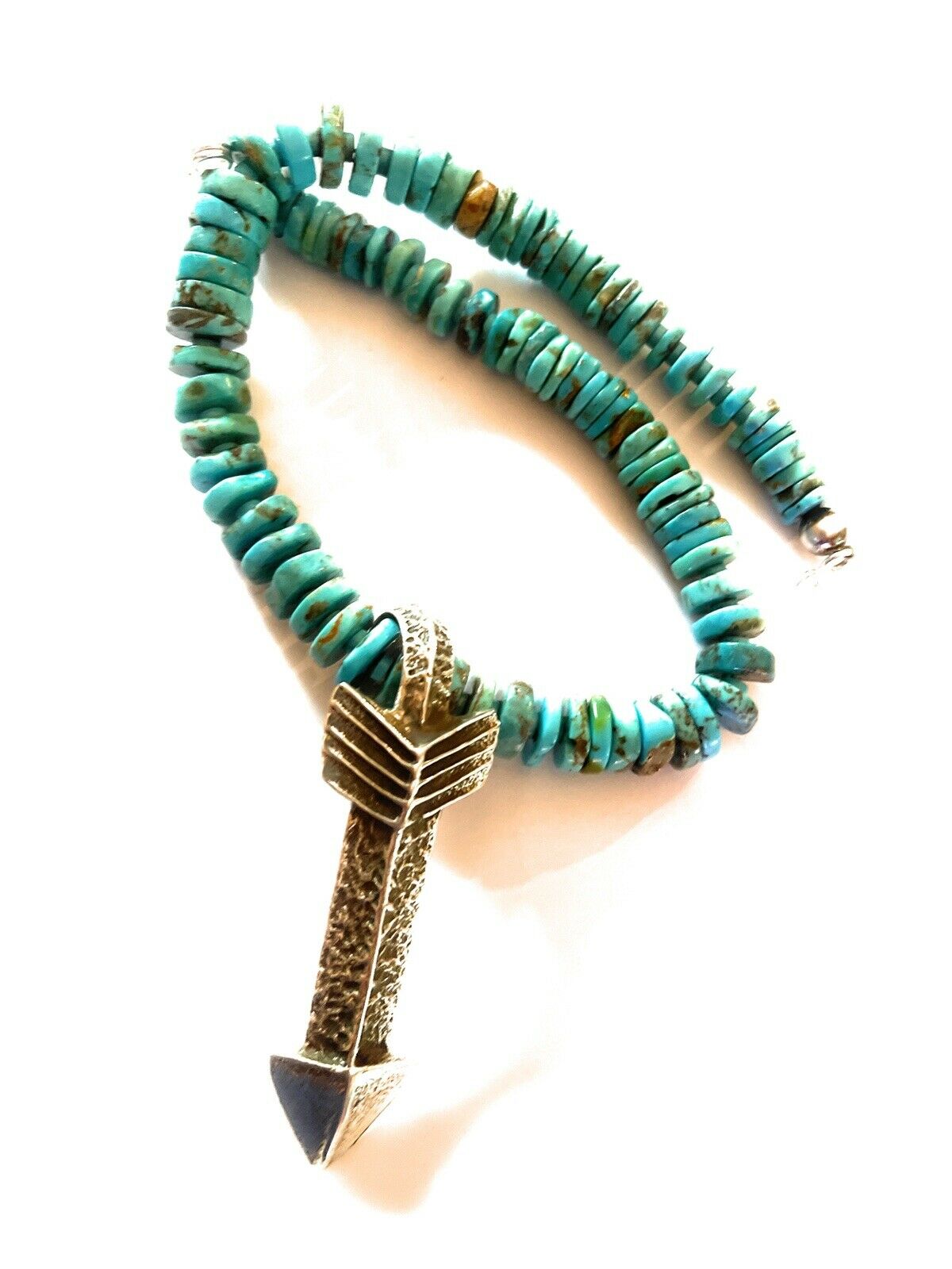 Natural Turquoise & Sterling Silver Tufa Cast Arrow Necklace