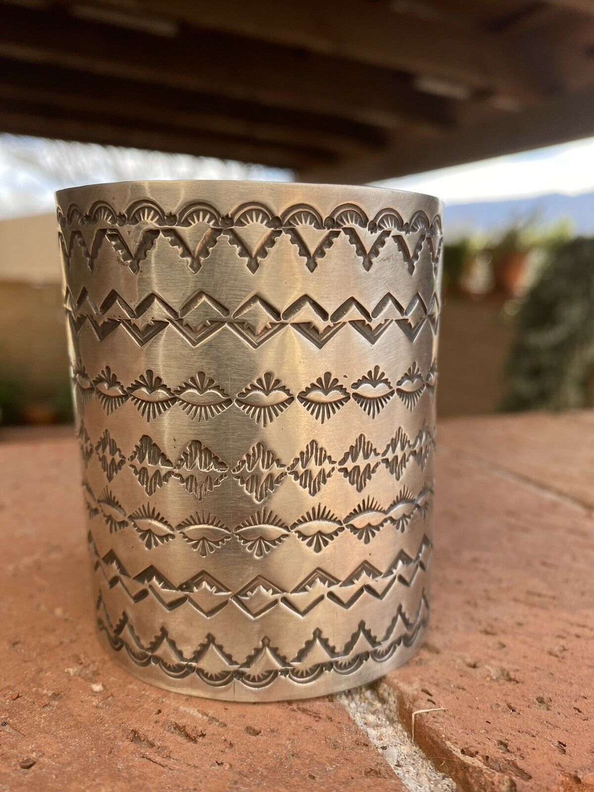 Handcrafted Sterling Silver Hand Stamped Statement Bracelet Cuff Signed