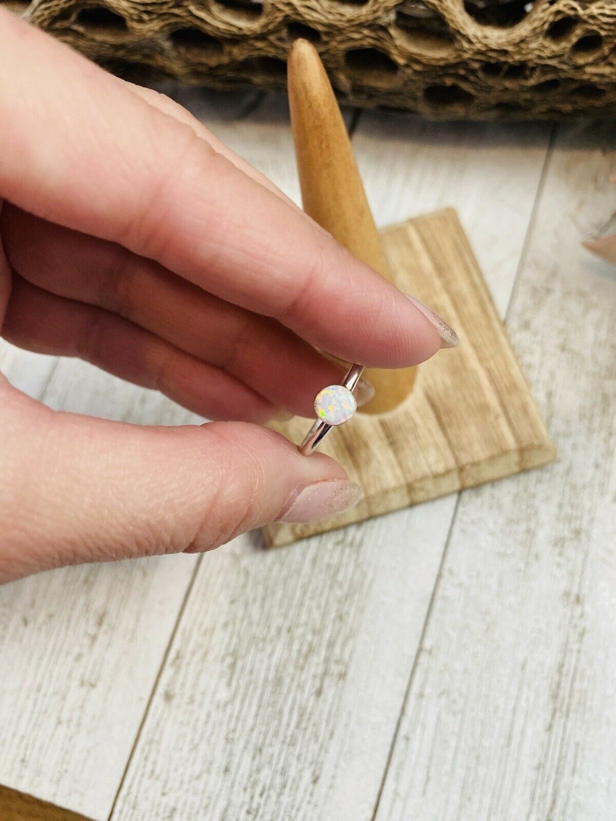 Handcrafted Sterling Silver & White Opal Ring