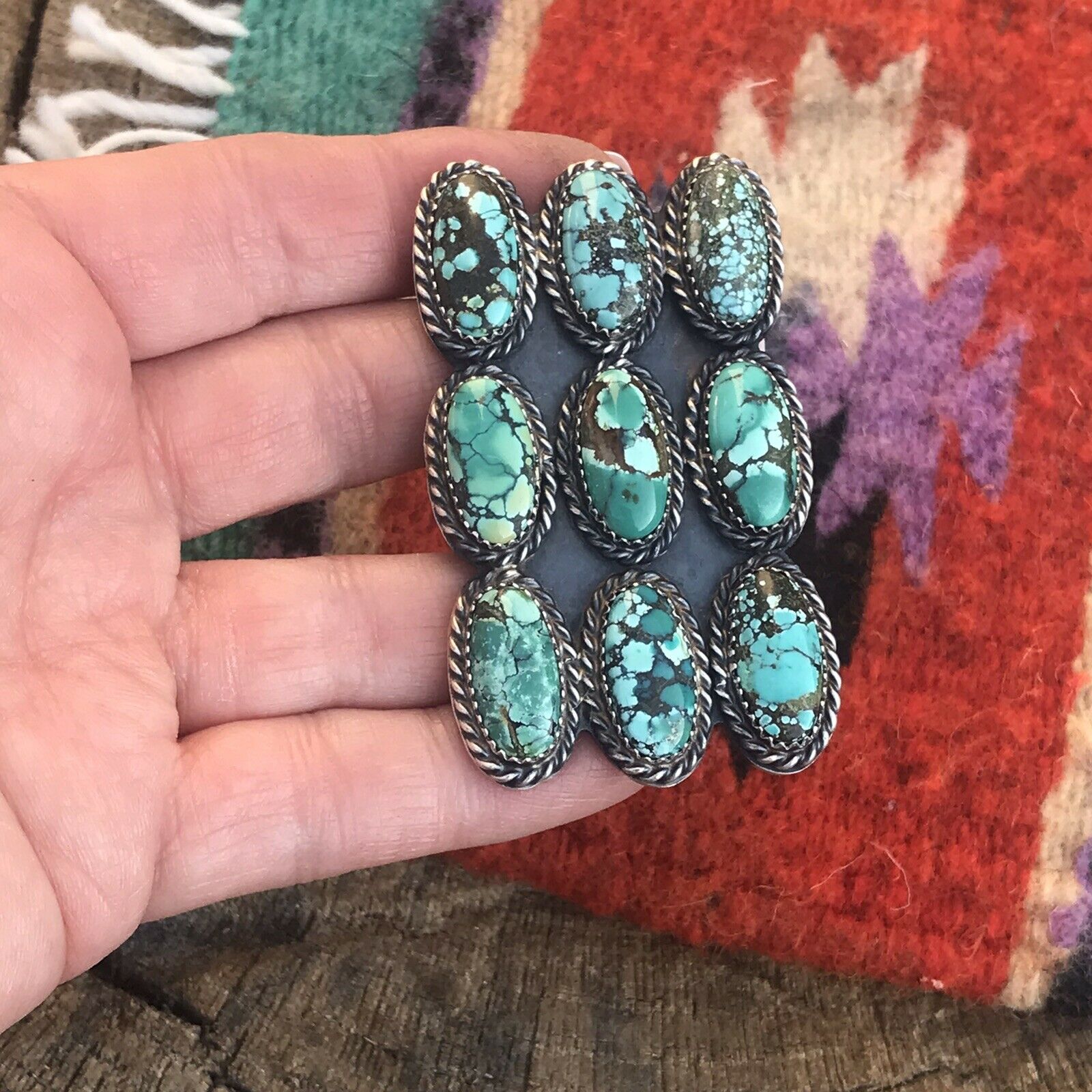 Handcrafted Tibetan Turquoise Sterling Silver Statement Ring Sz 8.5 Kevin Billah