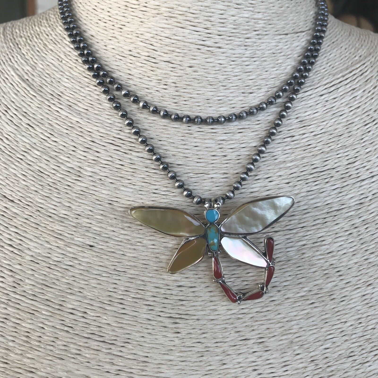 Zuni Sterling Silver Multi Stone Dragonfly Pendant Pin