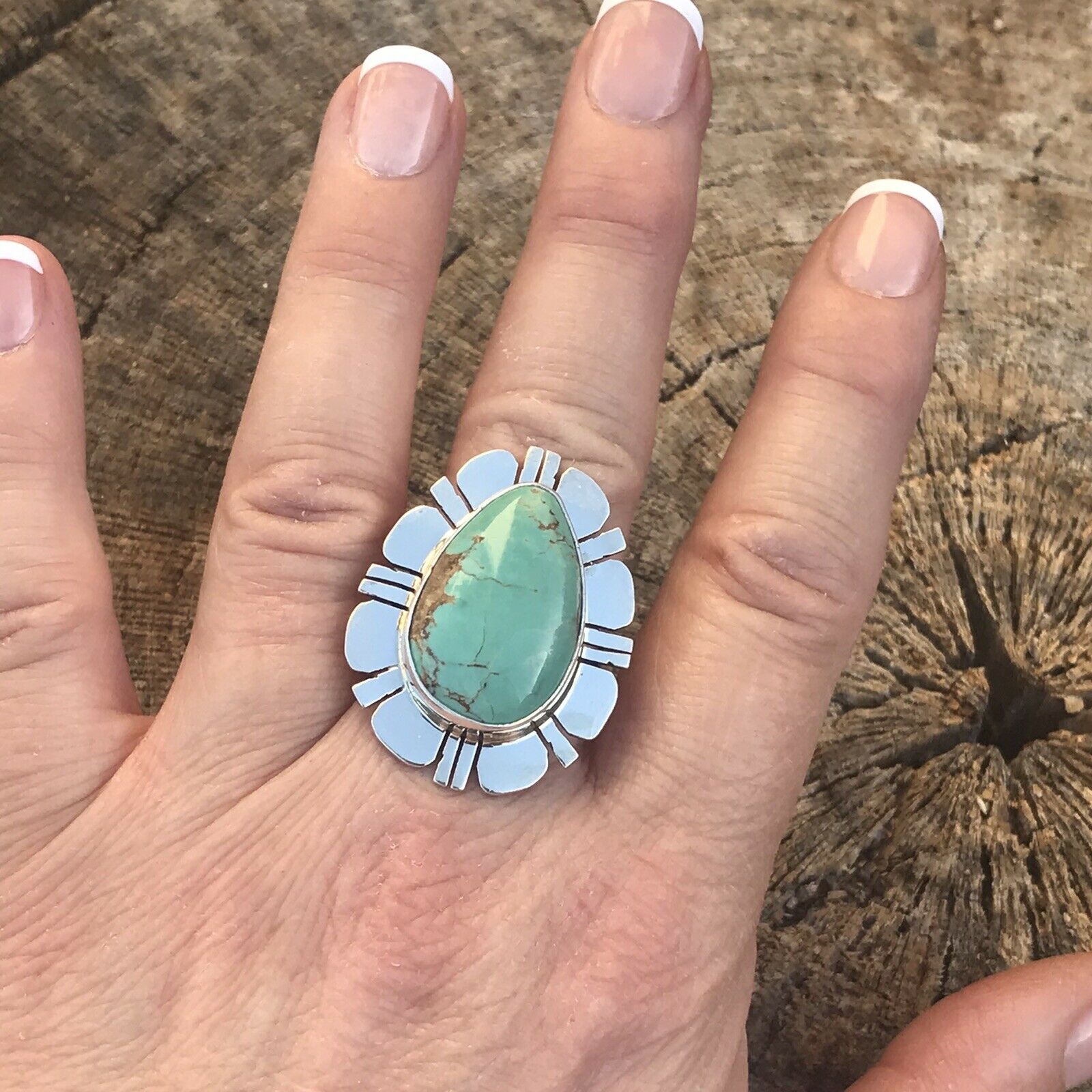 Handcrafted Royston Turquoise & Sterling Silver Ring Size 6.5 Stamped Sterling