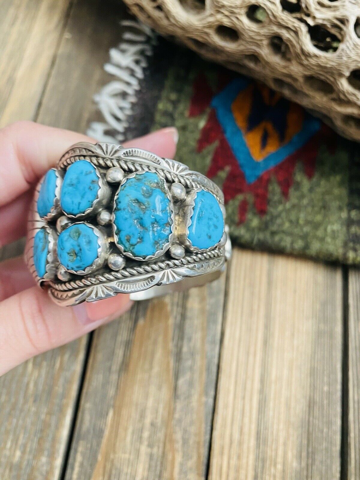 Handcrafted Vintage Old Pawn Kingman Turquoise & Sterling Silver Watch Cuff