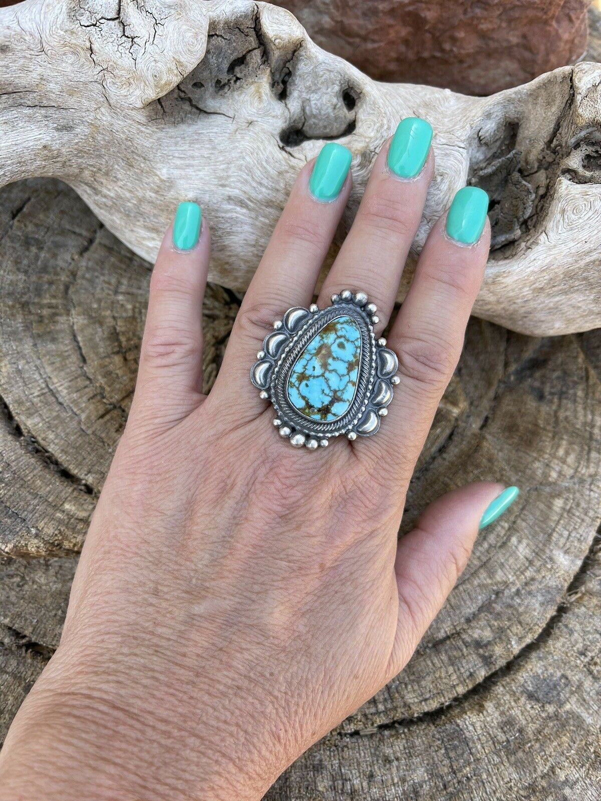 Handcrafted Sonoran Mountain Turquoise & Sterling Silver Statement Ring Size 7