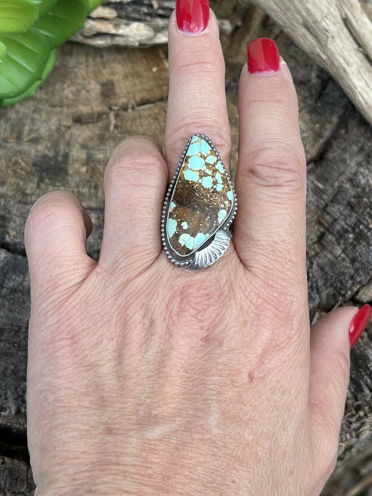 Handcrafted Sterling Silver Number 8 Turquoise Statement Ring Size 6.5