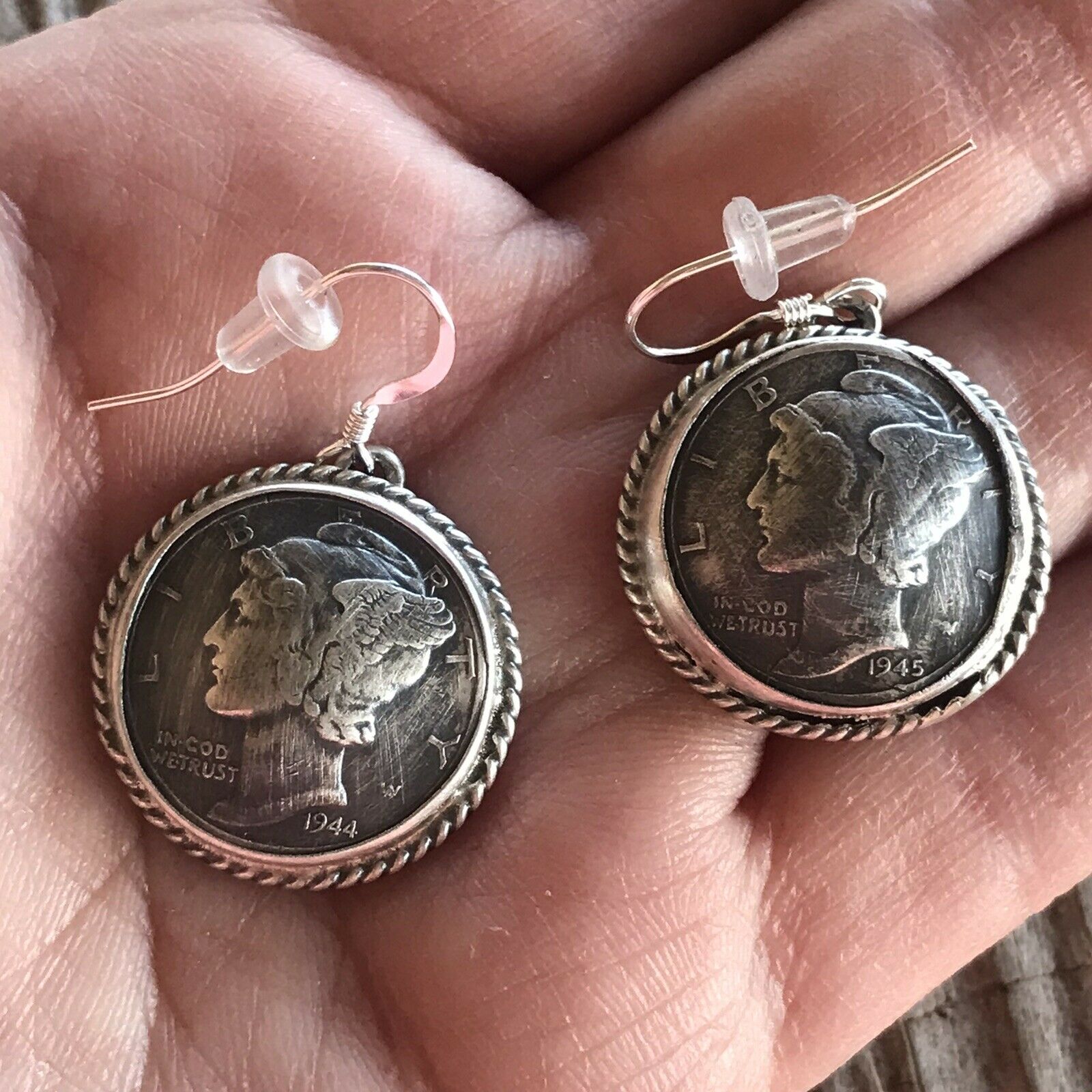 Handcrafted Kee- J Sterling Silver Turquoise Liberty Coin Dangle Earrings