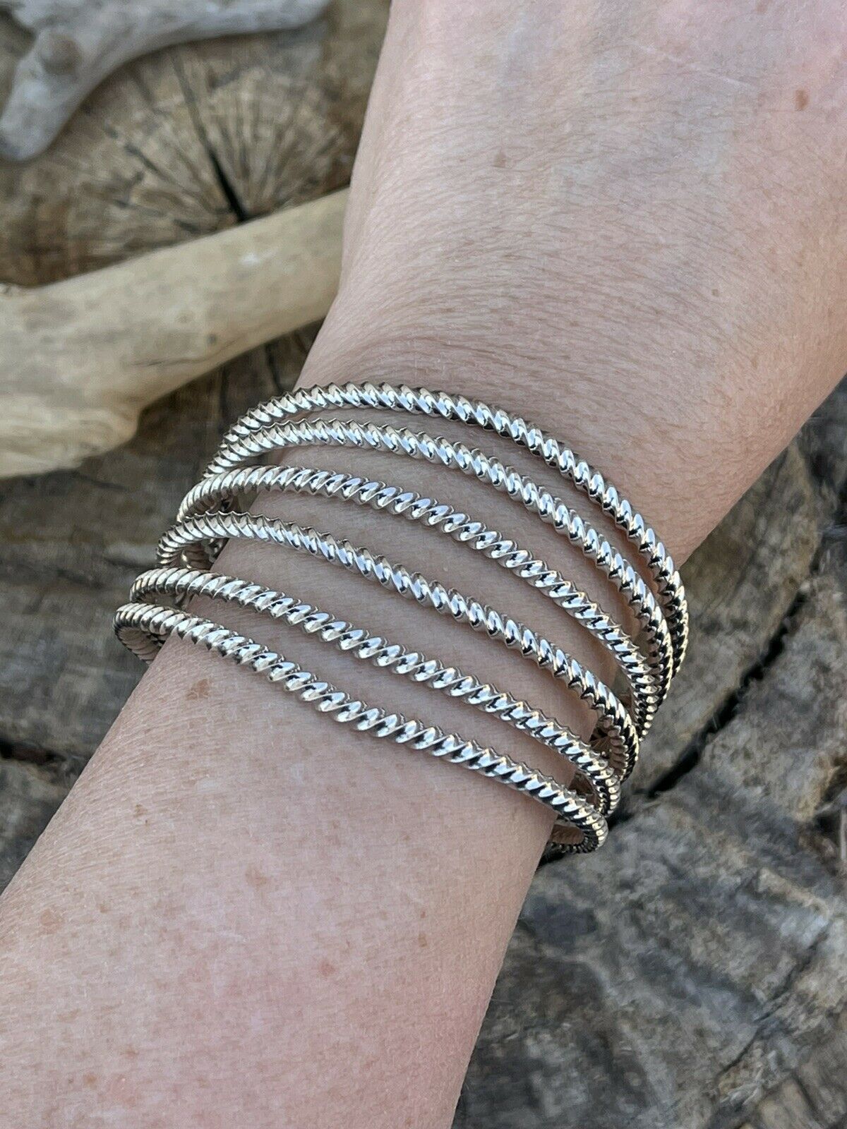 Handcrafted Rope Style 6 Line Sterling Silver Bracelet Cuff