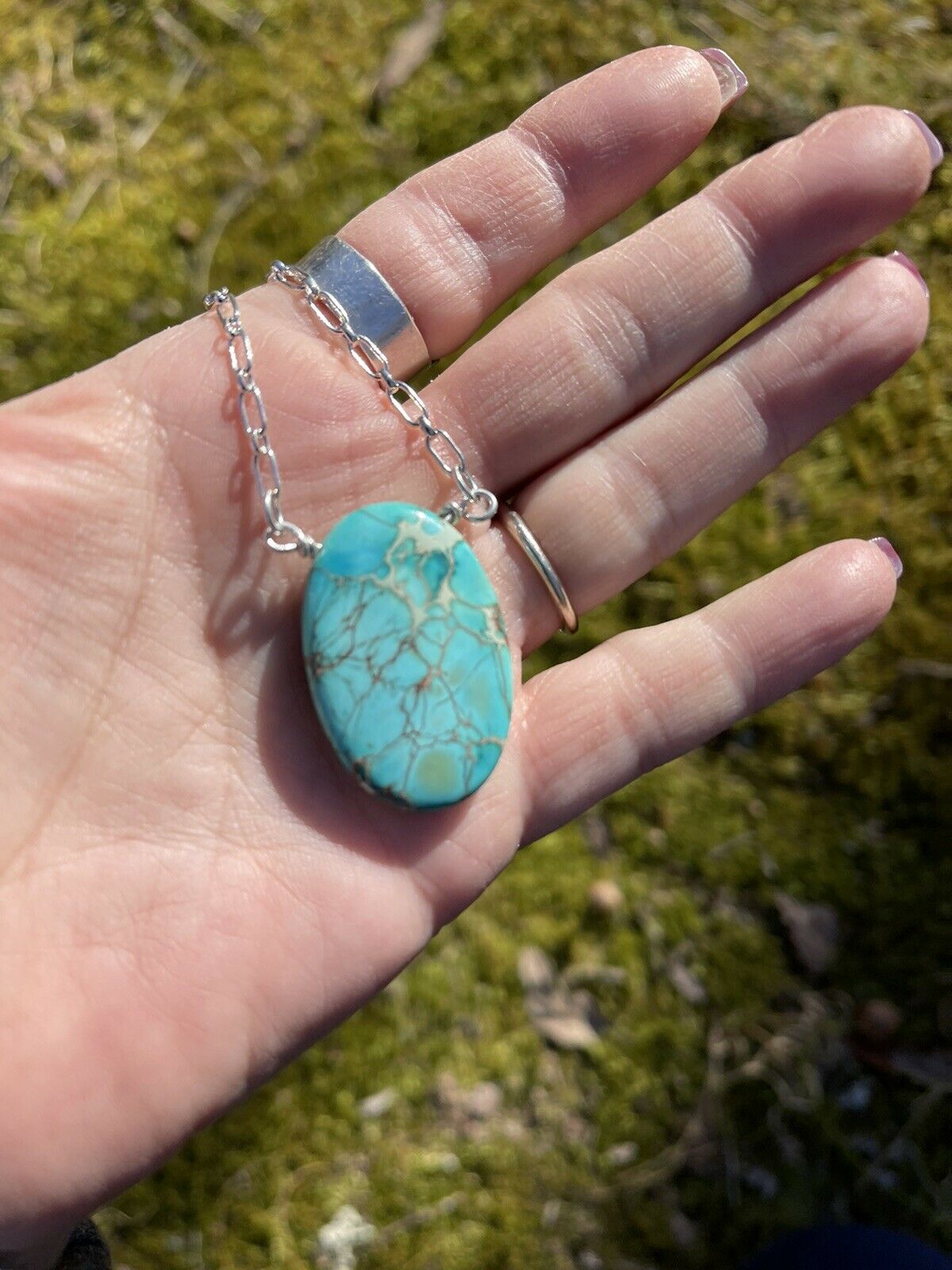 Handcrafted Kingman Turquoise & Sterling Silver Oval Necklace