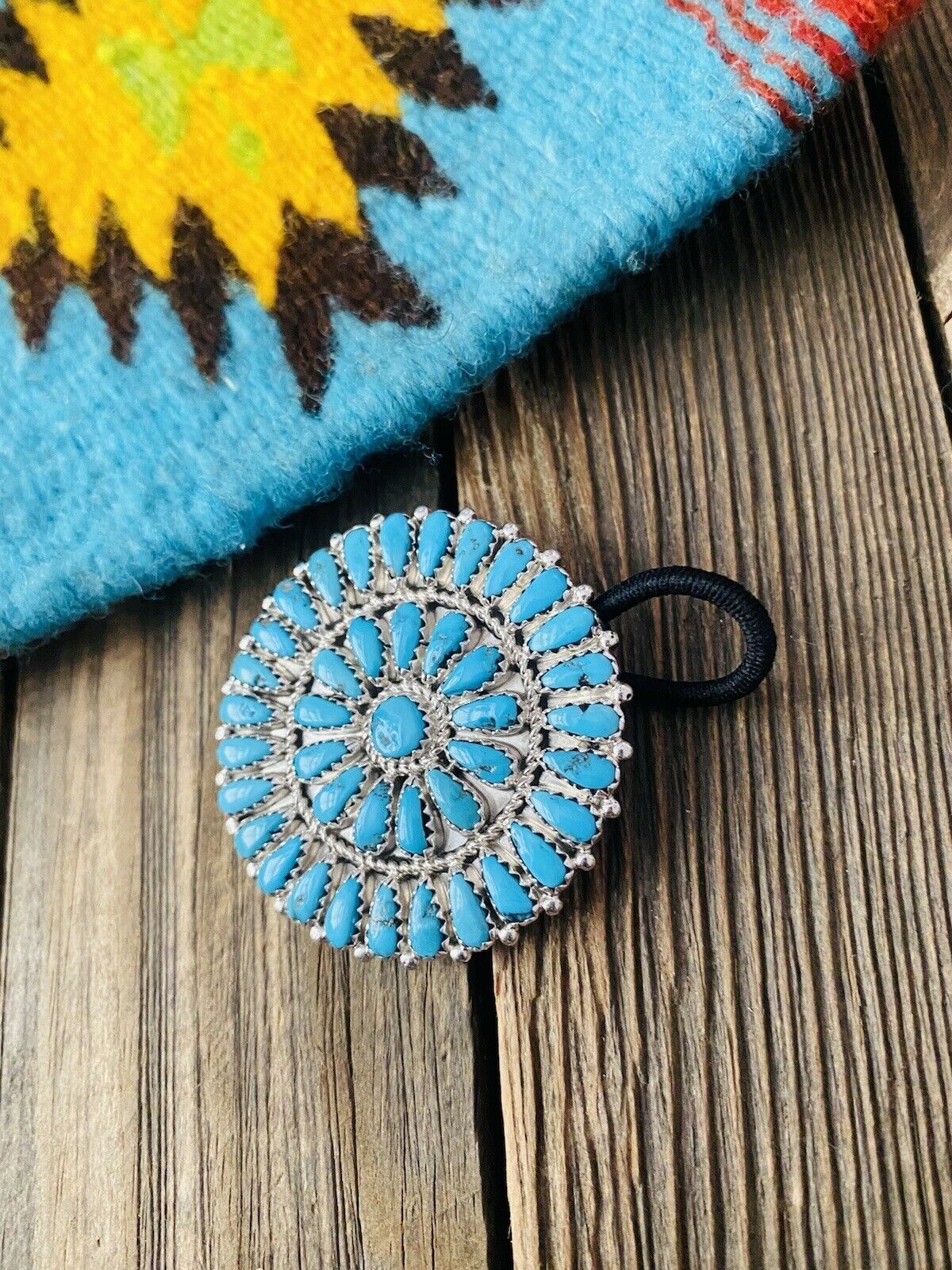 Handcrafted Sleeping Beauty Turquoise & Sterling Silver Cluster Hair Tie