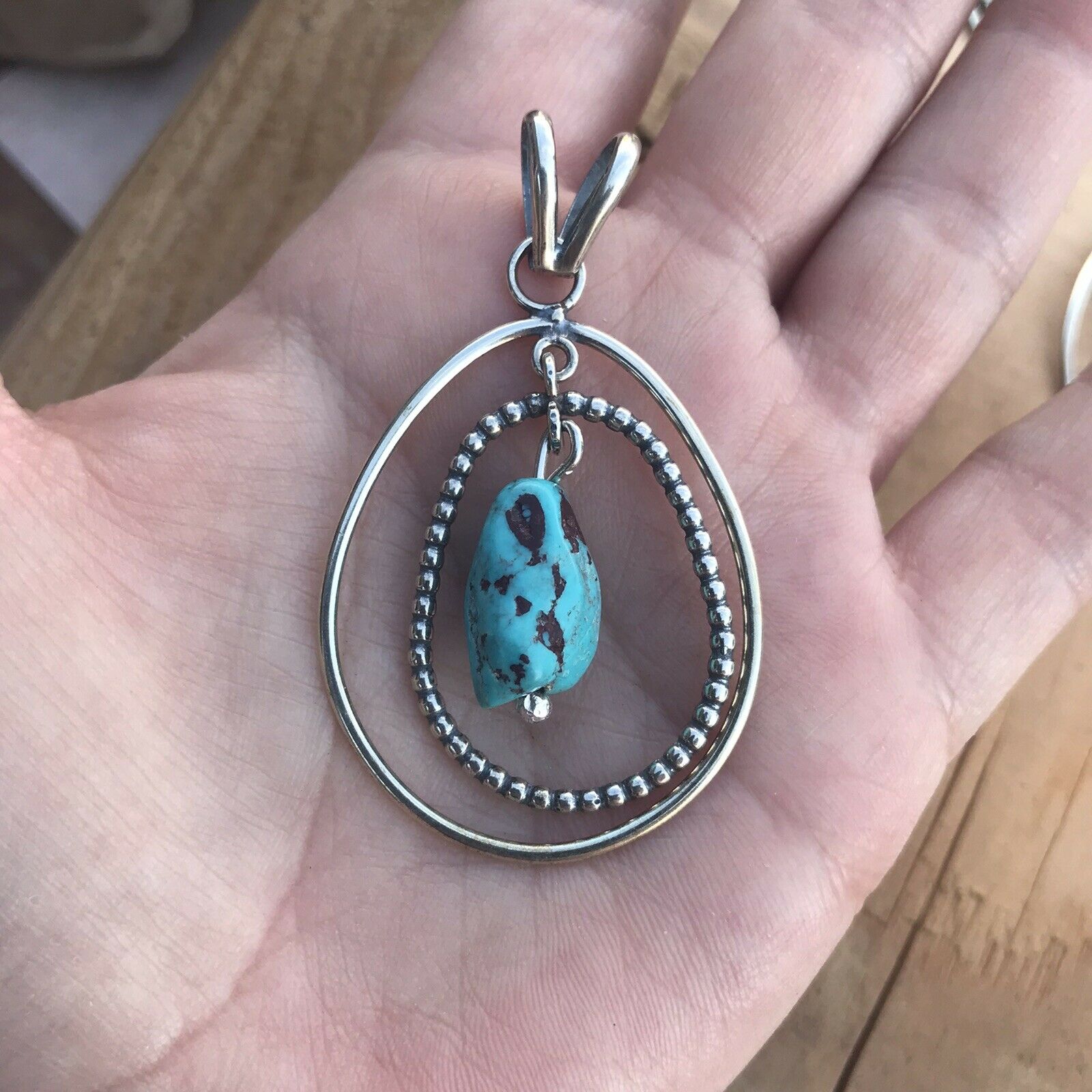 Handcrafted Sterling Silver & Turquoise Rope Style Pendant