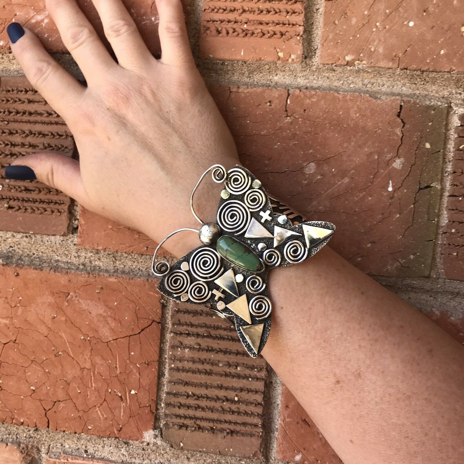 Sterling Turquoise Butterfly Bracelet Cuff By Alex Sanchez /