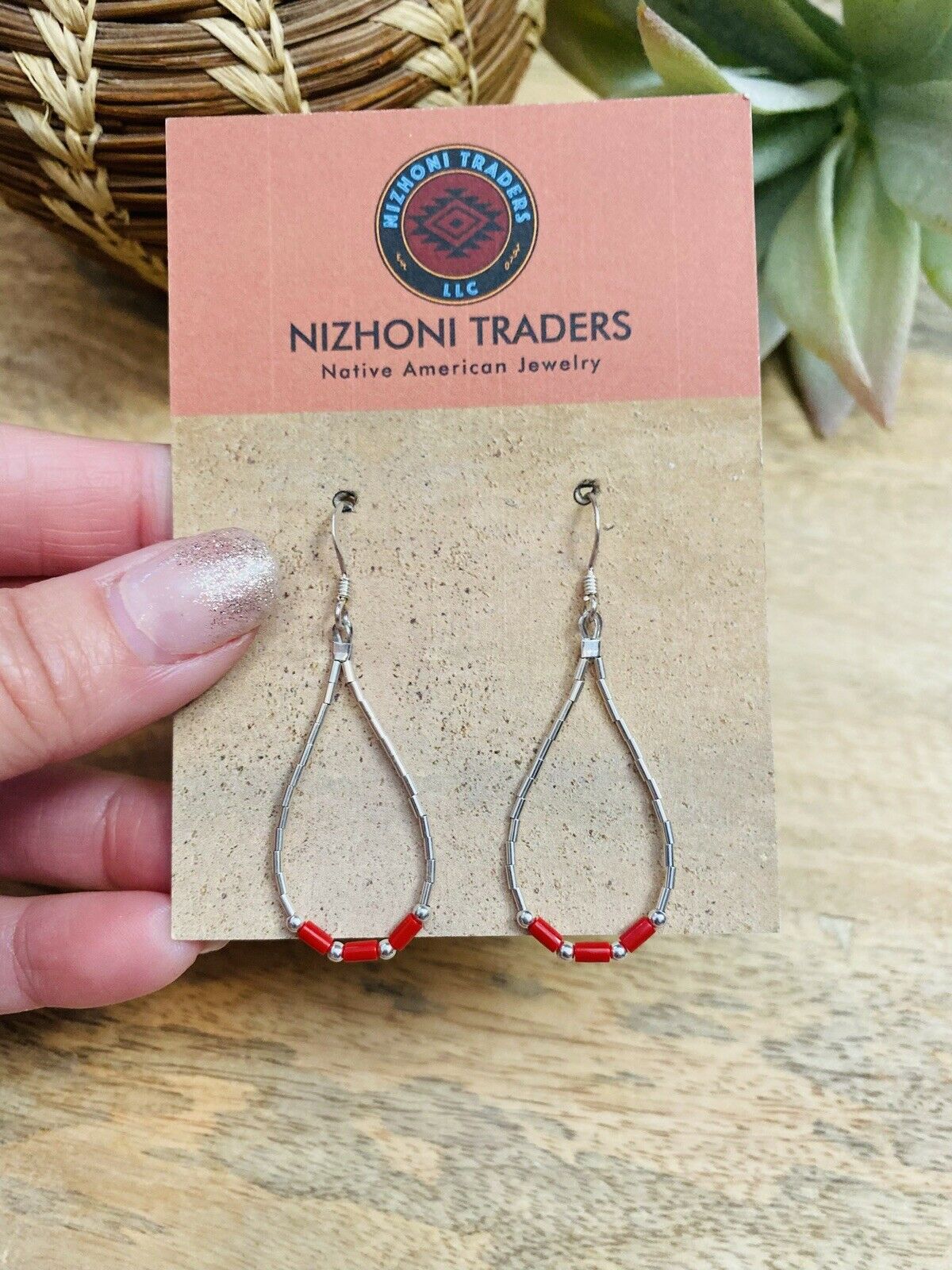 Handcrafted Sterling Liquid Silver & Coral Beaded Dangle Earrings