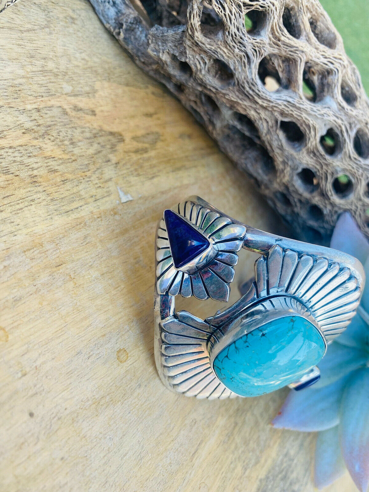 Handcrafted Dry Creek Turquoise, Charoite And Sterling Silver Cuff Bracelet